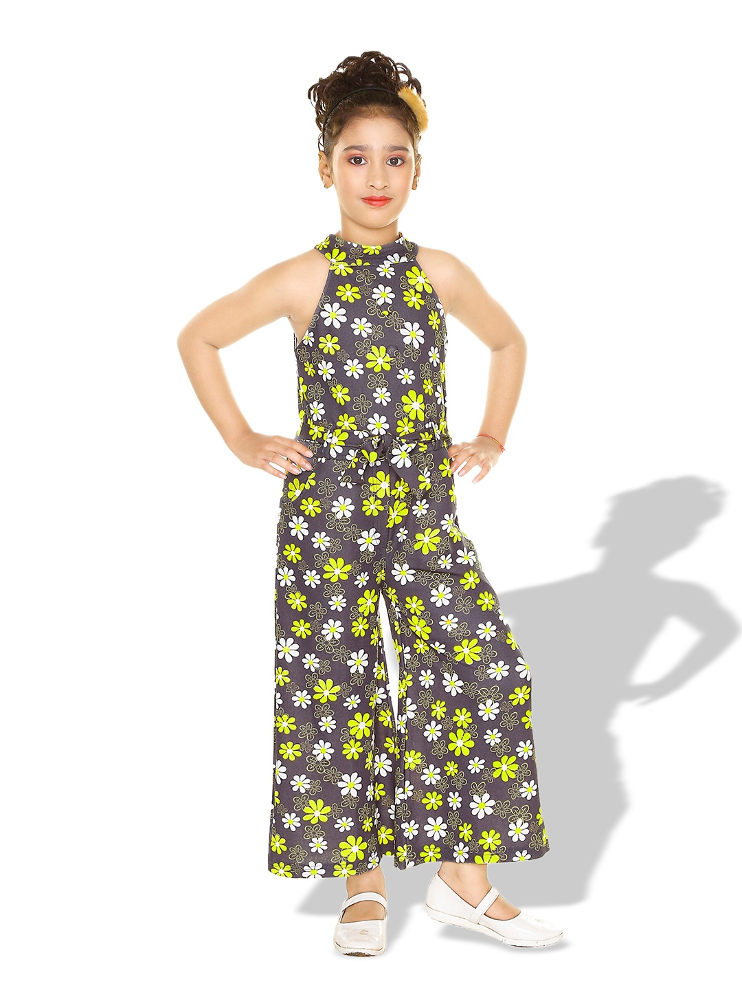 

BAESD Girls Floral Printed Halter Neck Tie-Ups Jumpsuit, Green