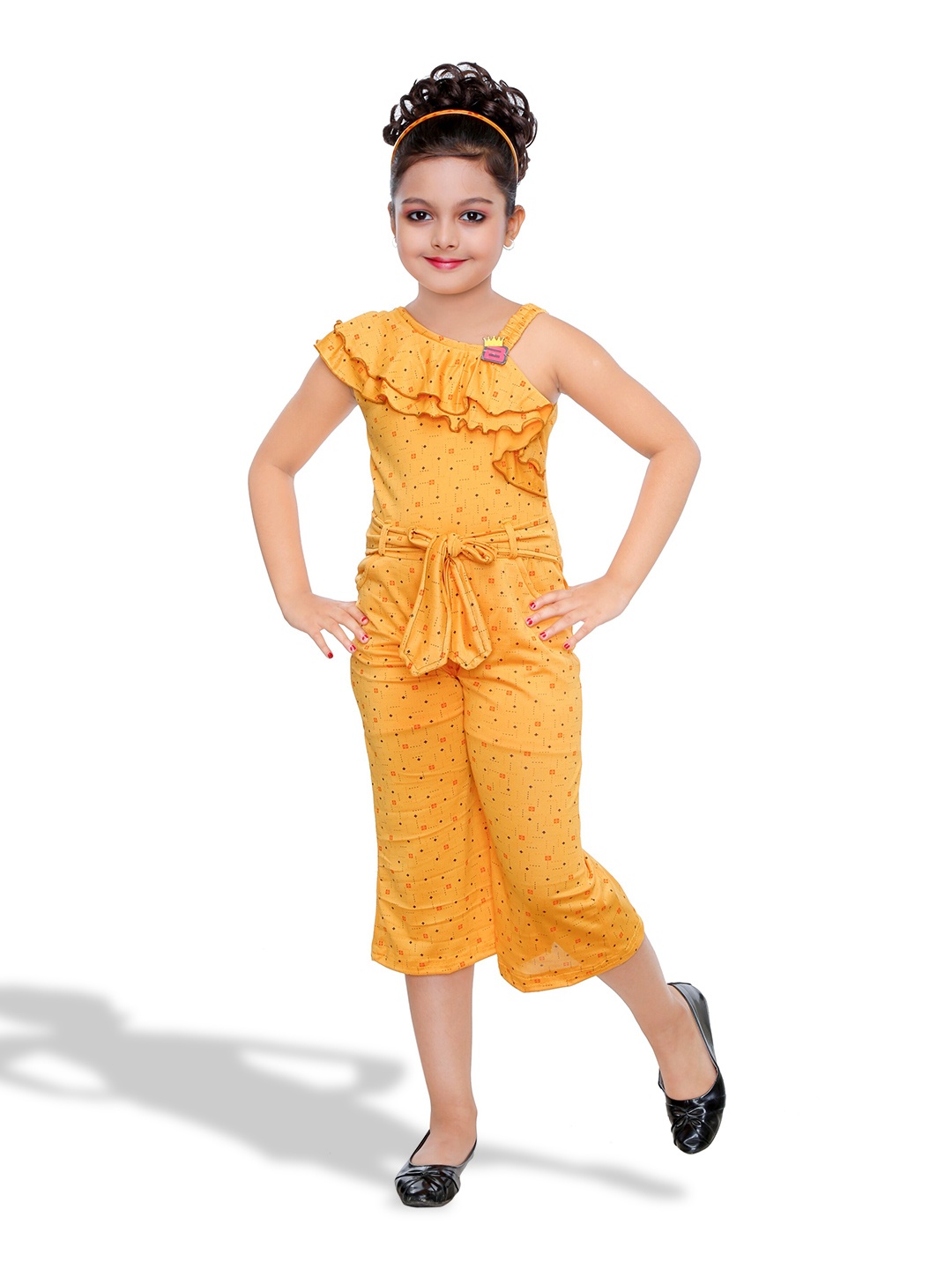 

BAESD Girls Printed Ruffle Detail Basic Jumpsuit, Yellow