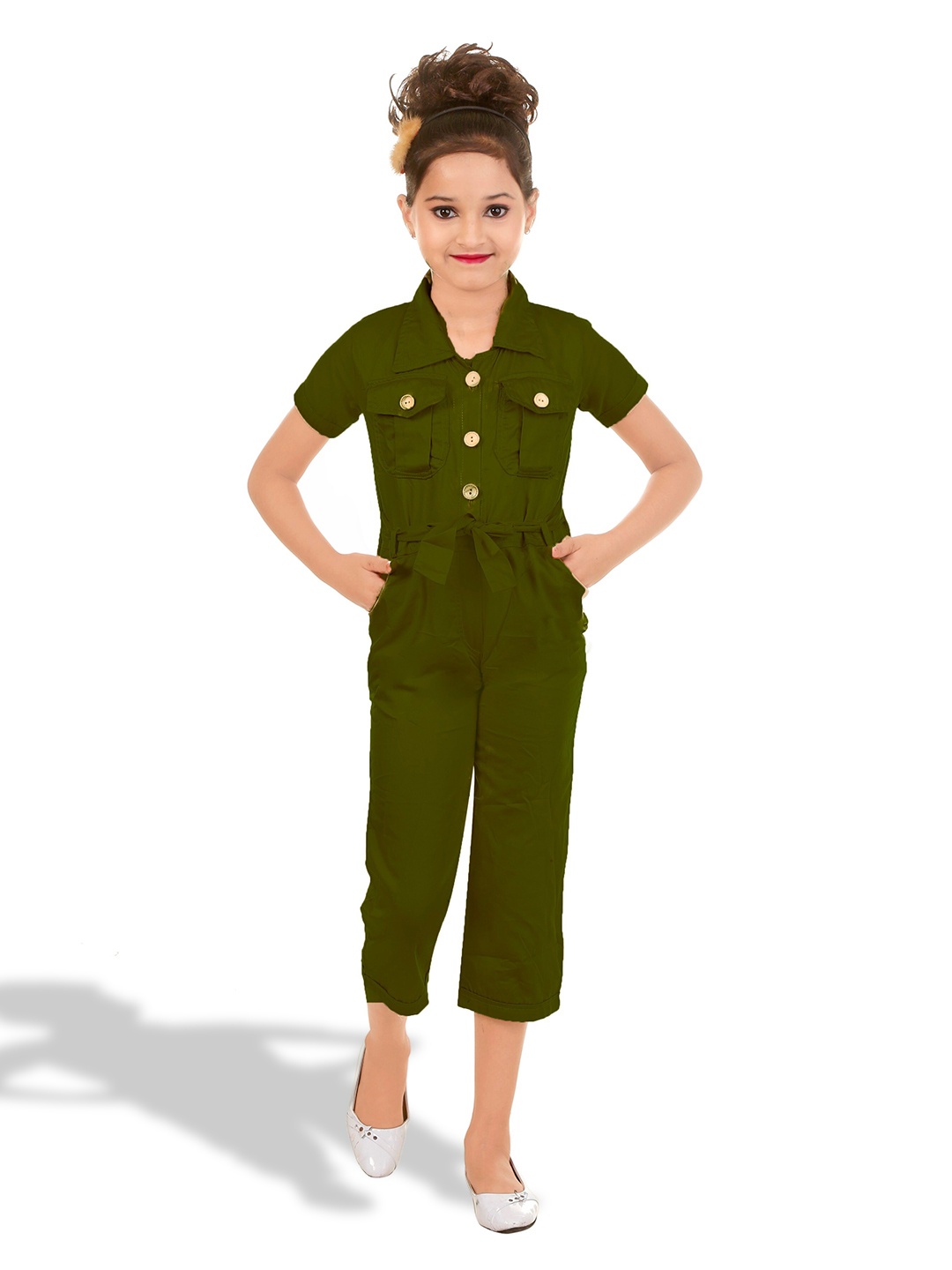 

BAESD Girls Shirt Collar Cotton Basic Jumpsuit, Olive