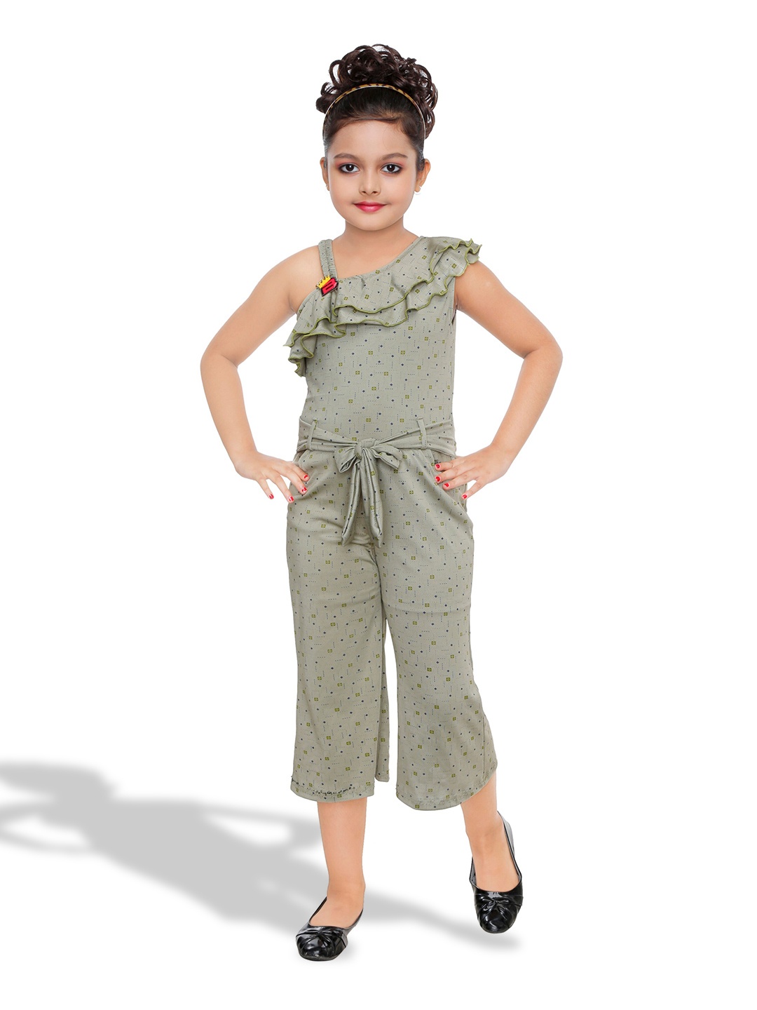 

BAESD Girls Printed Ruffled Basic Jumpsuit, Taupe