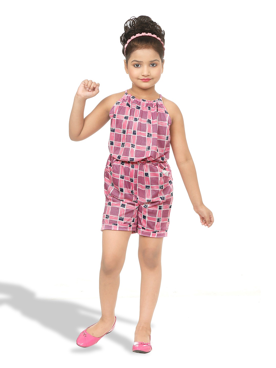 

BAESD Girls Printed Sleeveless Playsuit, Pink