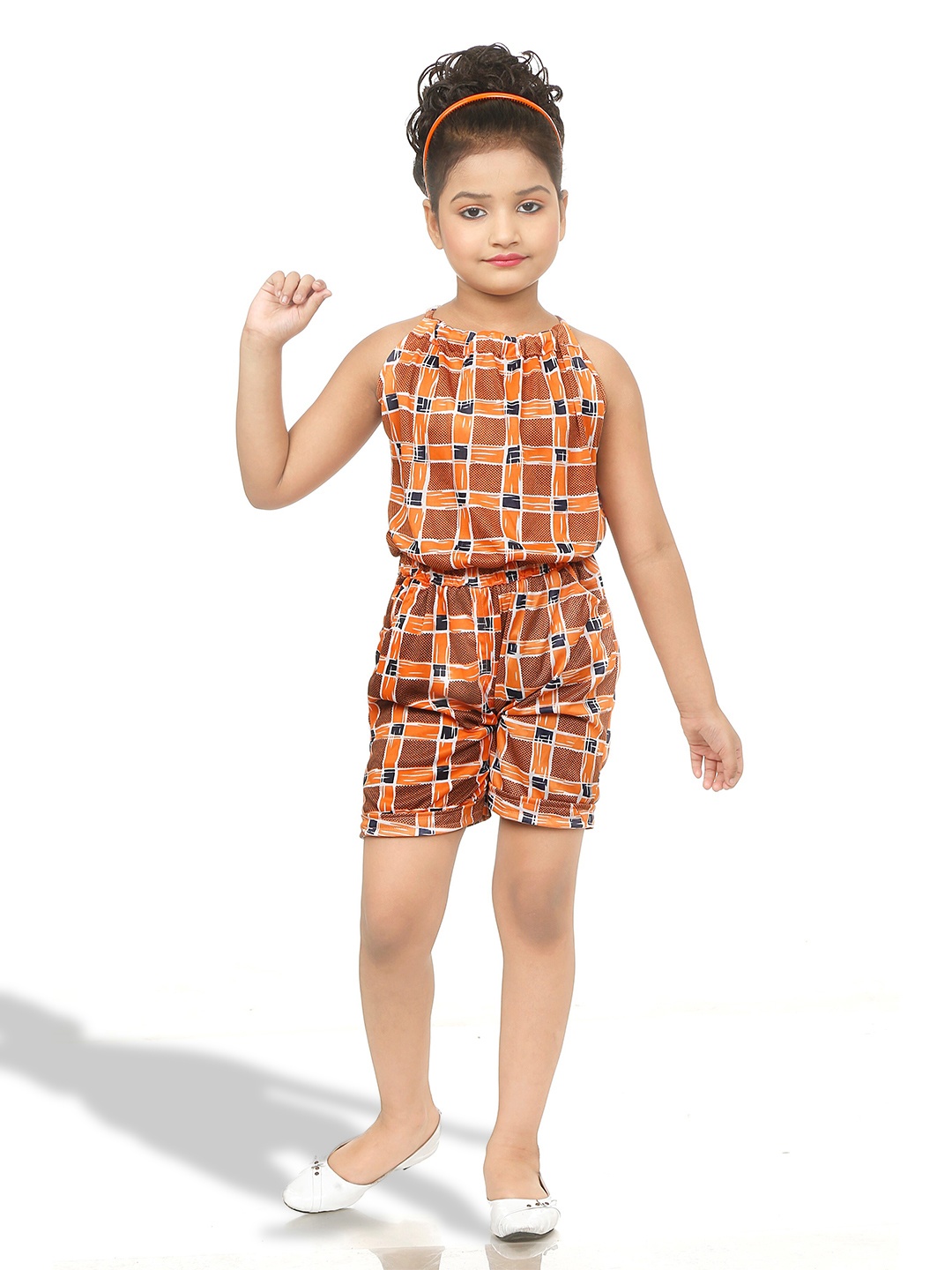 

BAESD Girls Printed Sleeveless Playsuit, Orange