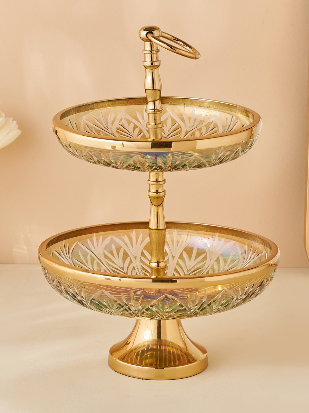 

Home Centre Hoovu Glass & Metal 2-Tier Cupcake Stand, Gold