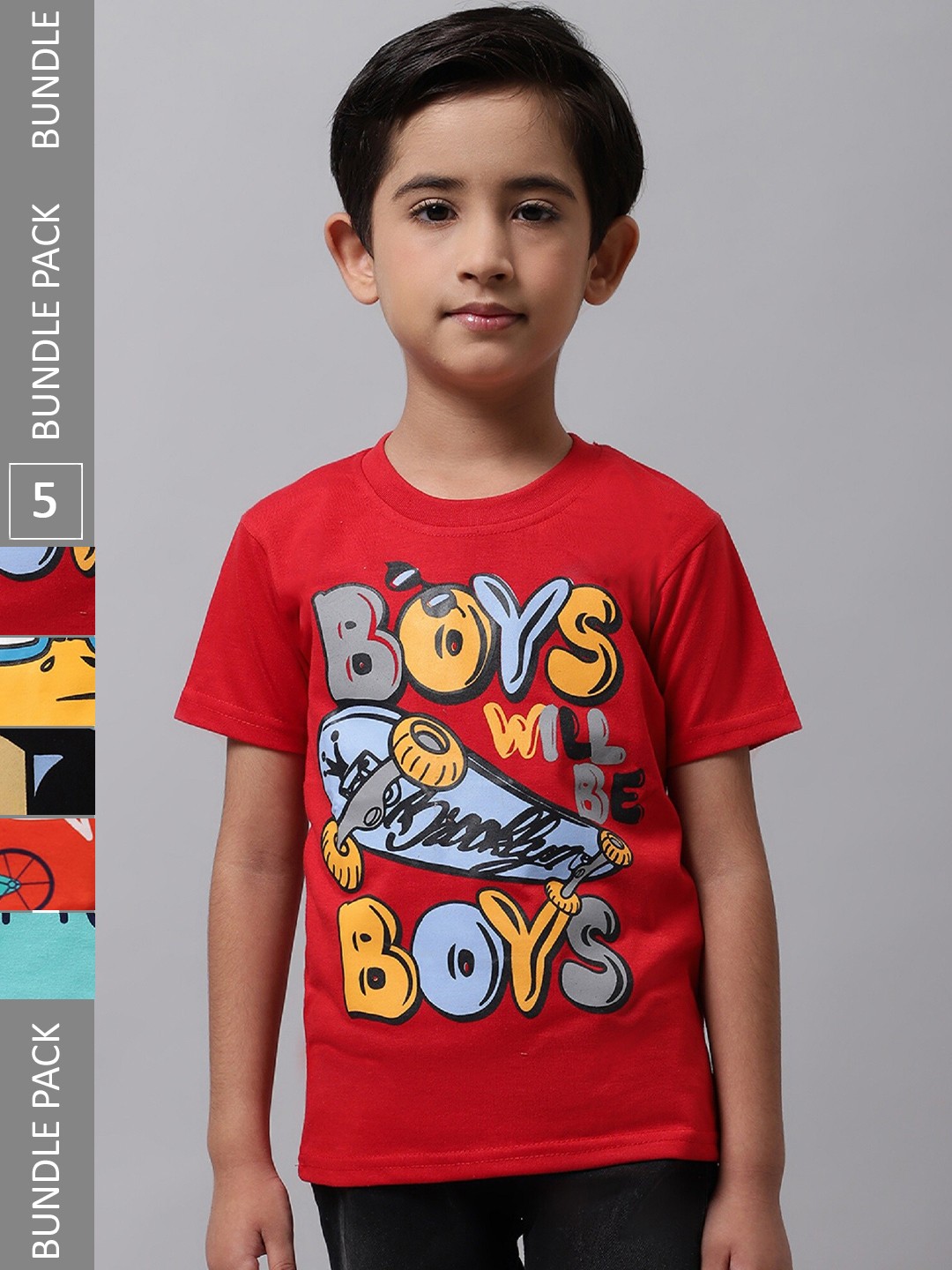 

BAESD Boys Pack of 5 Printed Cotton T-shirts, Red