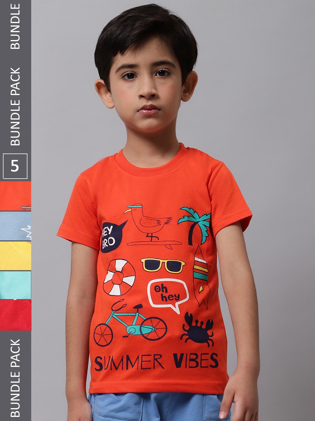 

BAESD Boys Pack Of 5 Printed Cotton T-shirt, Orange