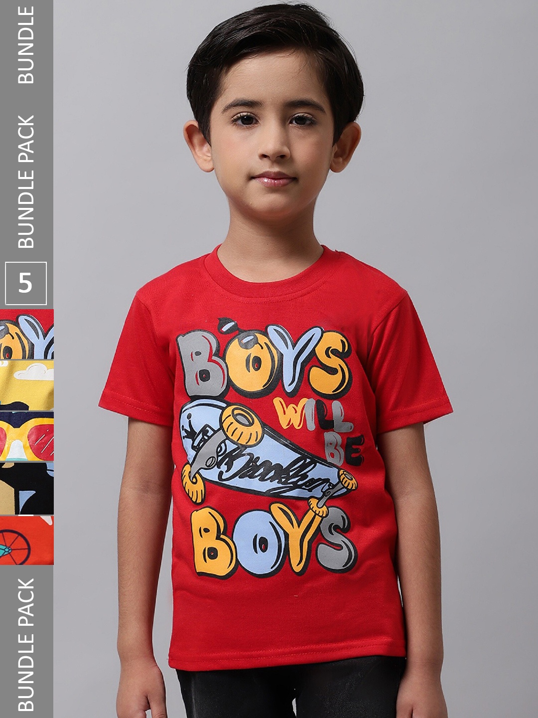 

BAESD Pack of 5 Boys Graphic Printed T-shirt, Red
