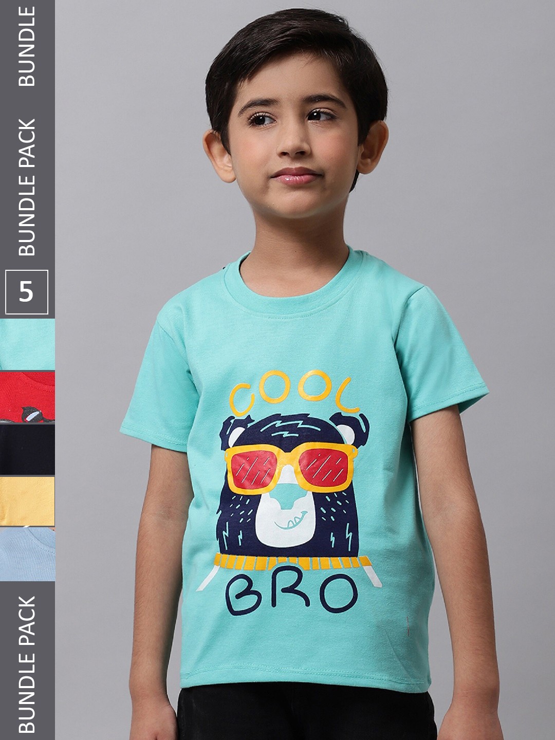 

BAESD Boys Pack Of 5 Printed Cotton T-shirt, Blue