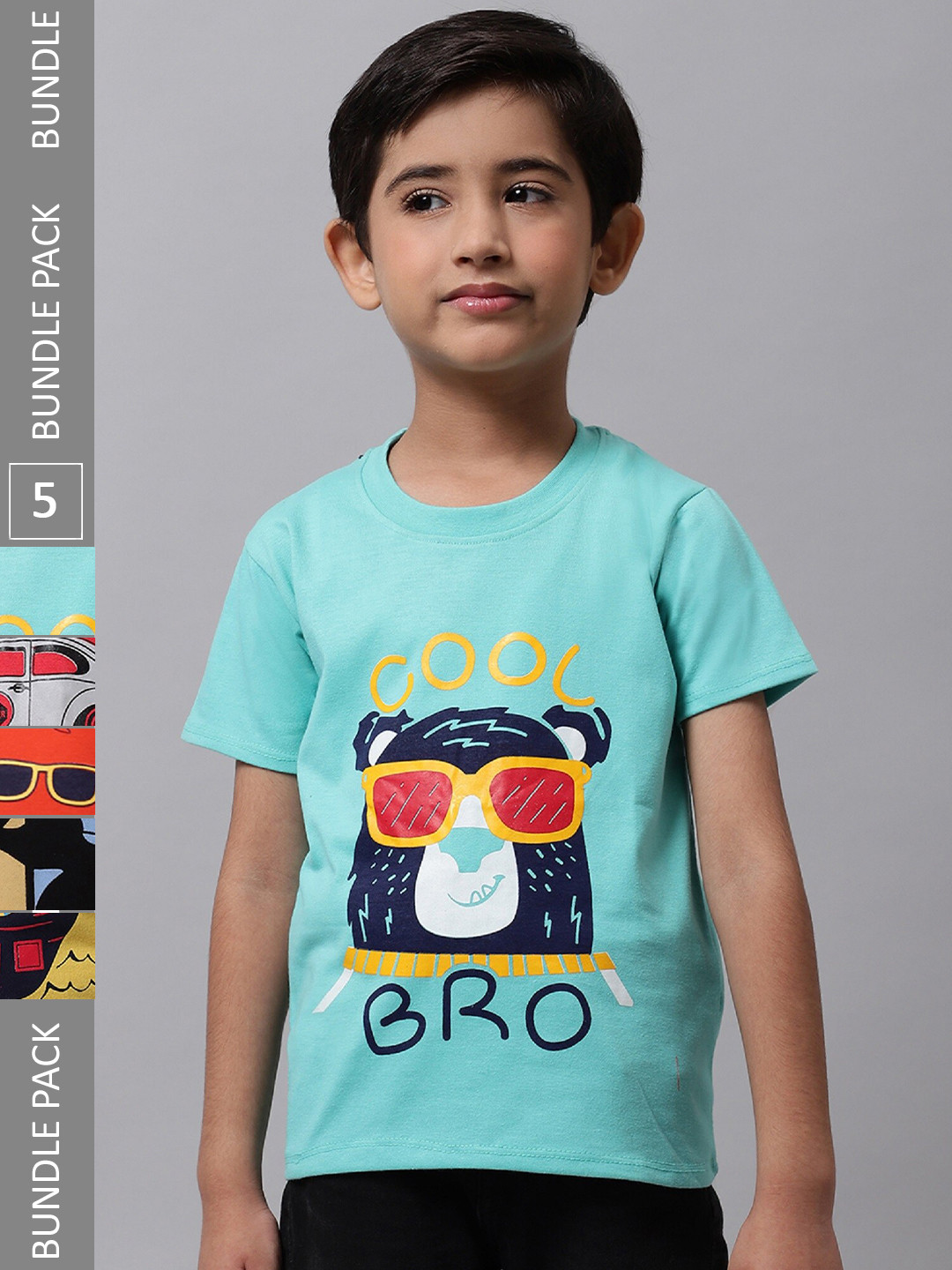 

BAESD Boys Pack Of 5 Graphic Printed Cotton T-shirts, Blue