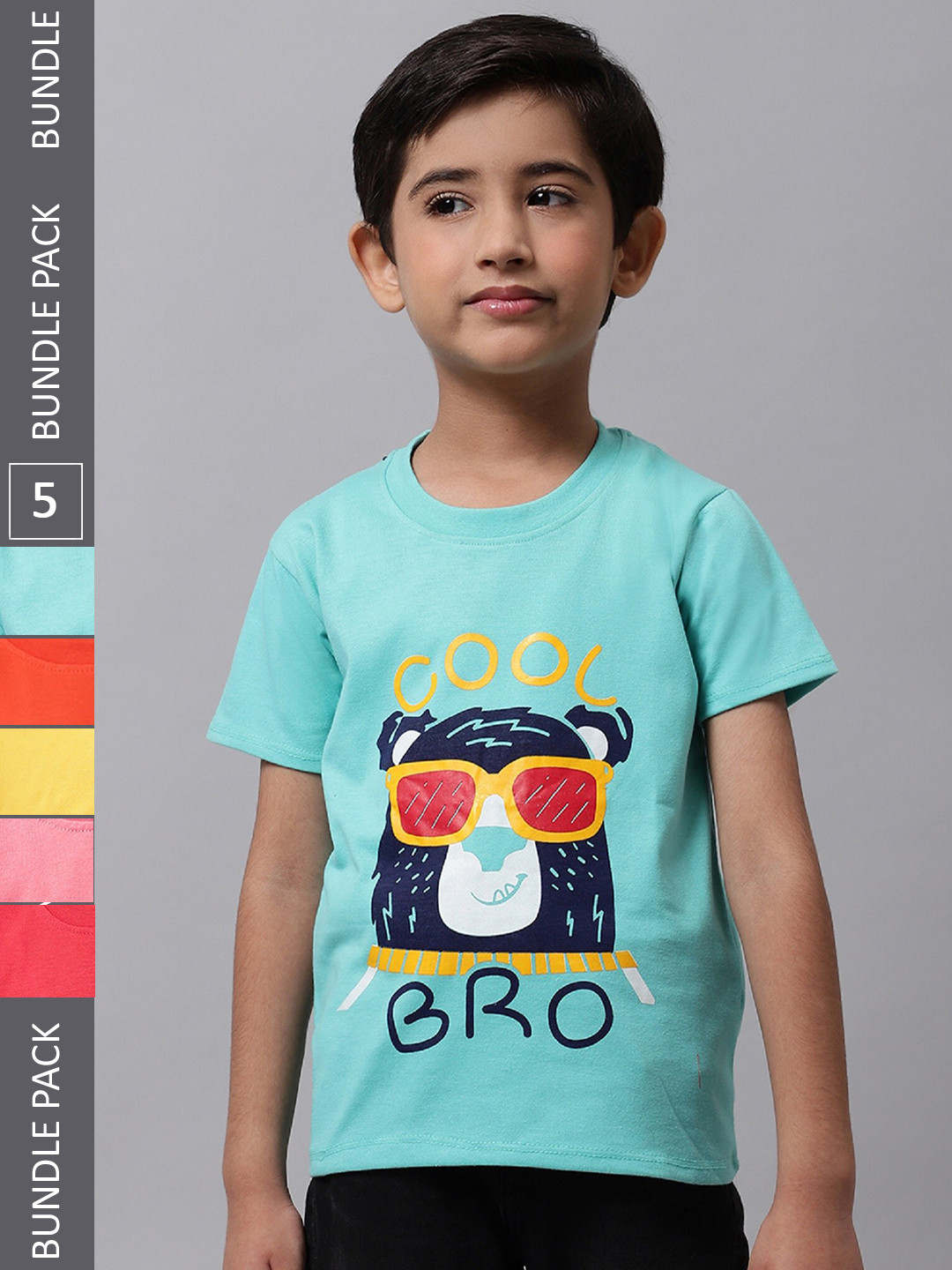 

BAESD Boys Pack Of 5 Printed Cotton T-shirt, Blue