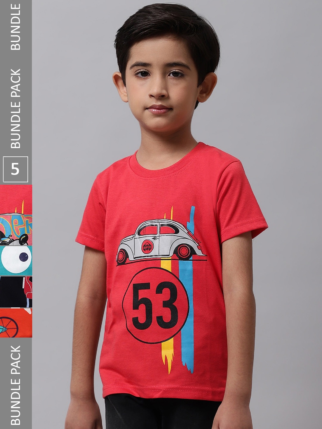 

BAESD Pack Of 5 Graphic Printed Cotton Regular T-shirt, Red