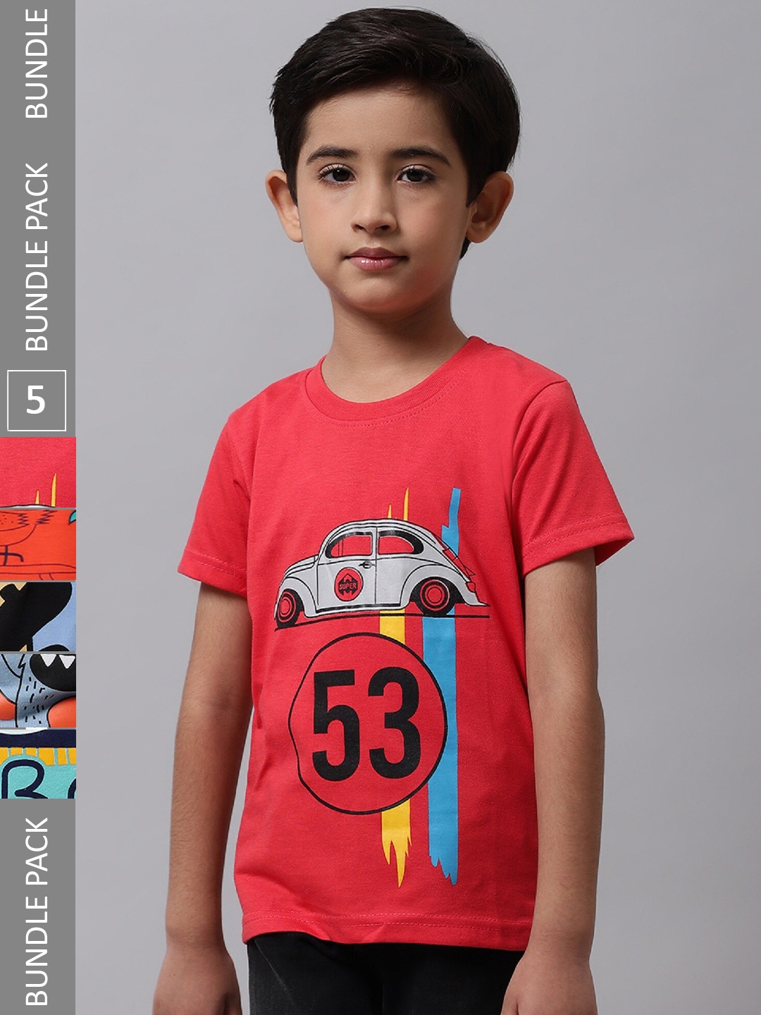 

BAESD Boys Pack Of 5 Graphic Printed Cotton T-shirt, Red