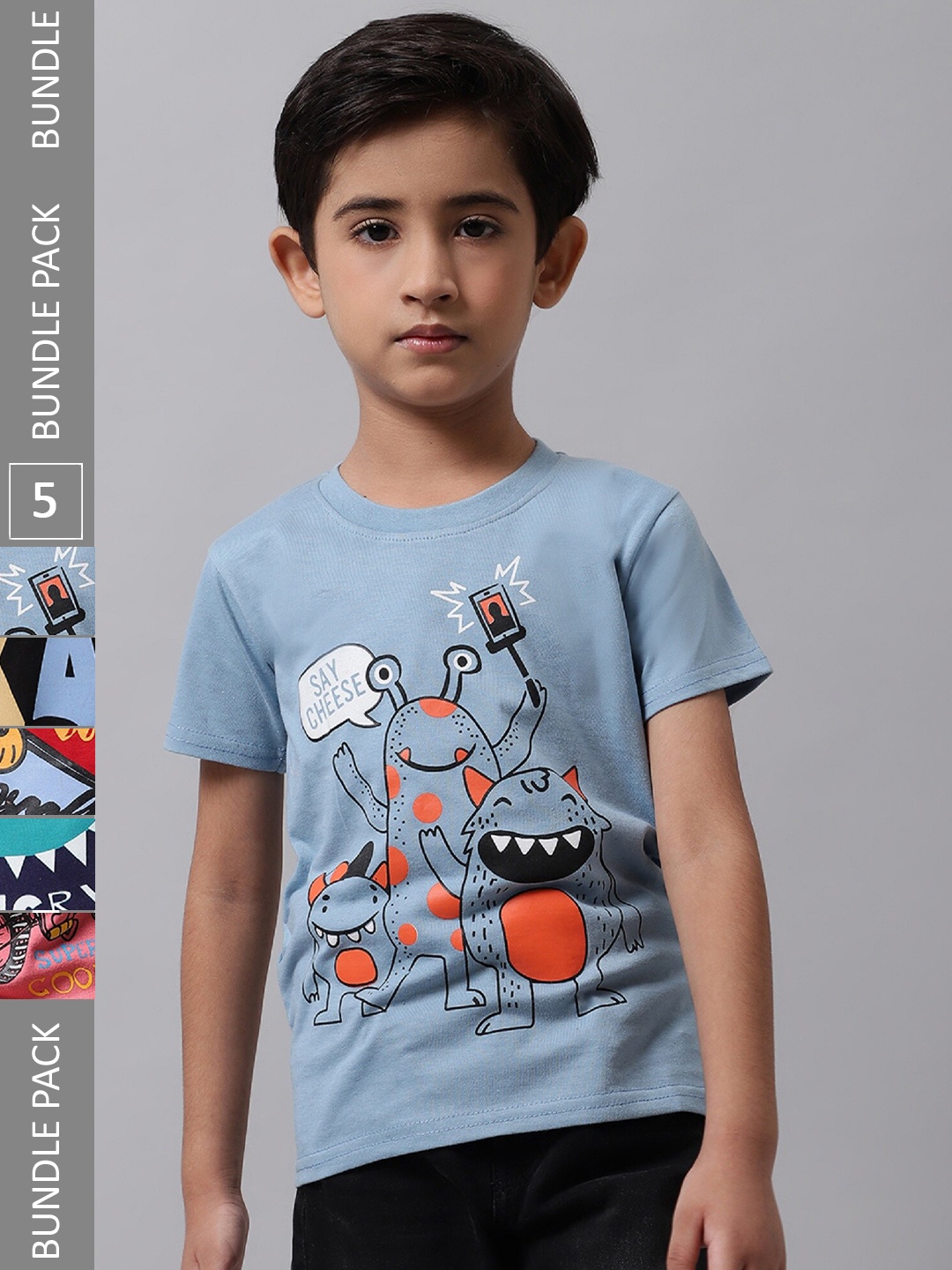 

BAESD Boys Pack Of 5 Graphic Printed Cotton T-shirt, Blue