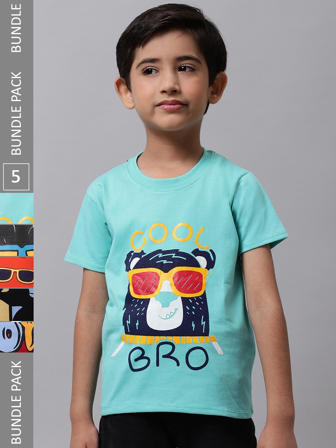 

BAESD Boys Pack Of 5 Printed Cotton T-shirts, Blue