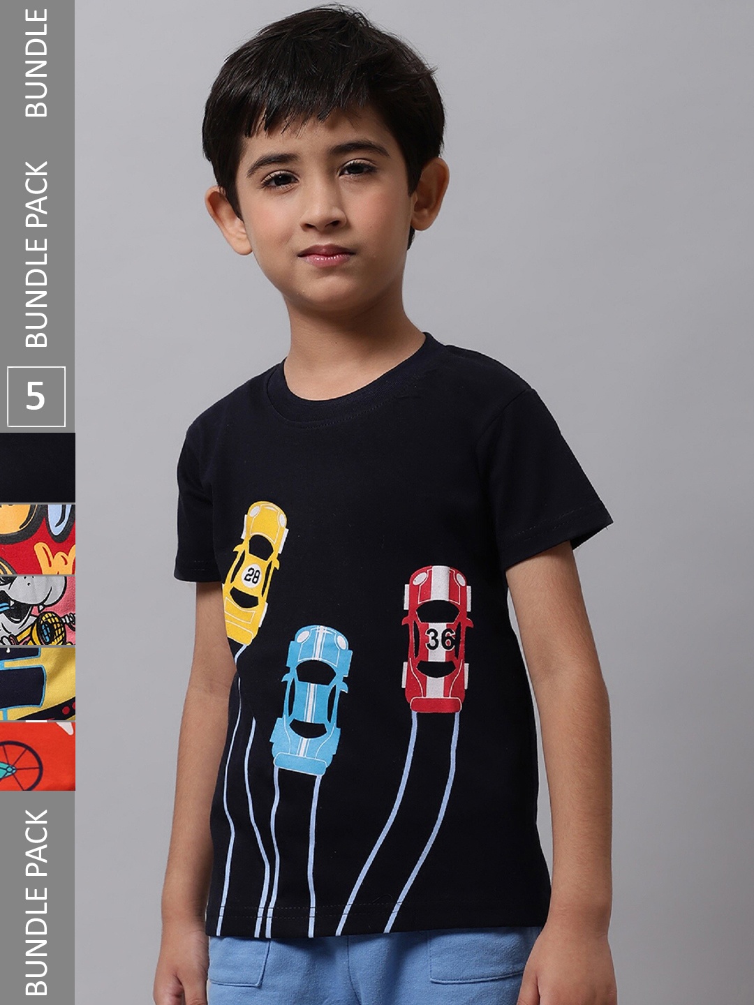 

BAESD Boys Pack Of 5 Graphic Printed Cotton Regular T-shirt, Black
