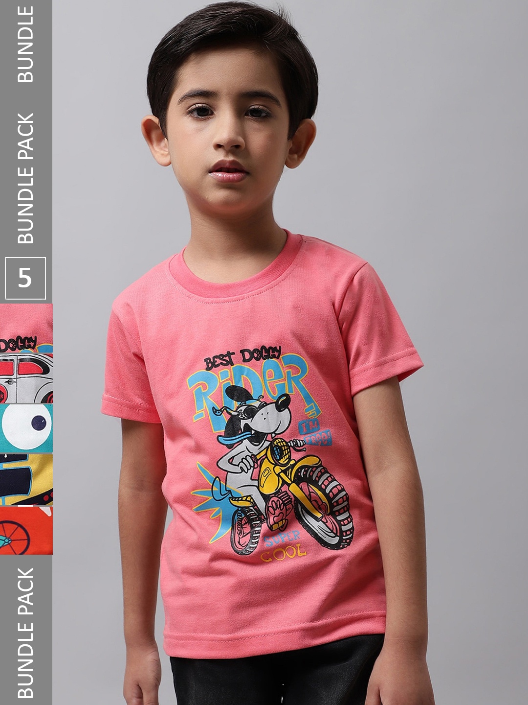 

BAESD Boys Pack Of 5 Graphic Printed Cotton T-shirts, Pink