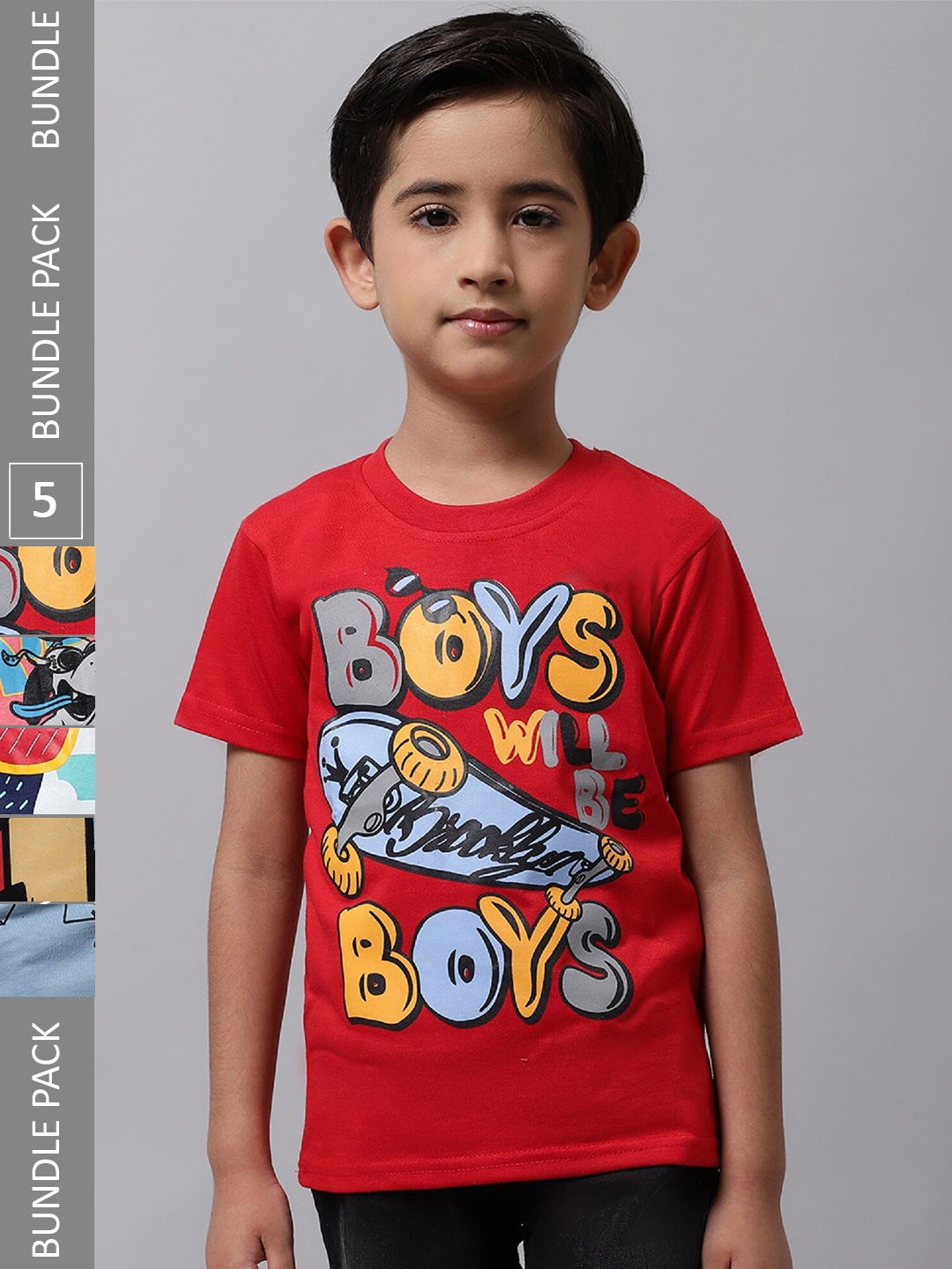 

BAESD Pack Of 5 Boys Graphic Printed Cotton T-Shirt, Red