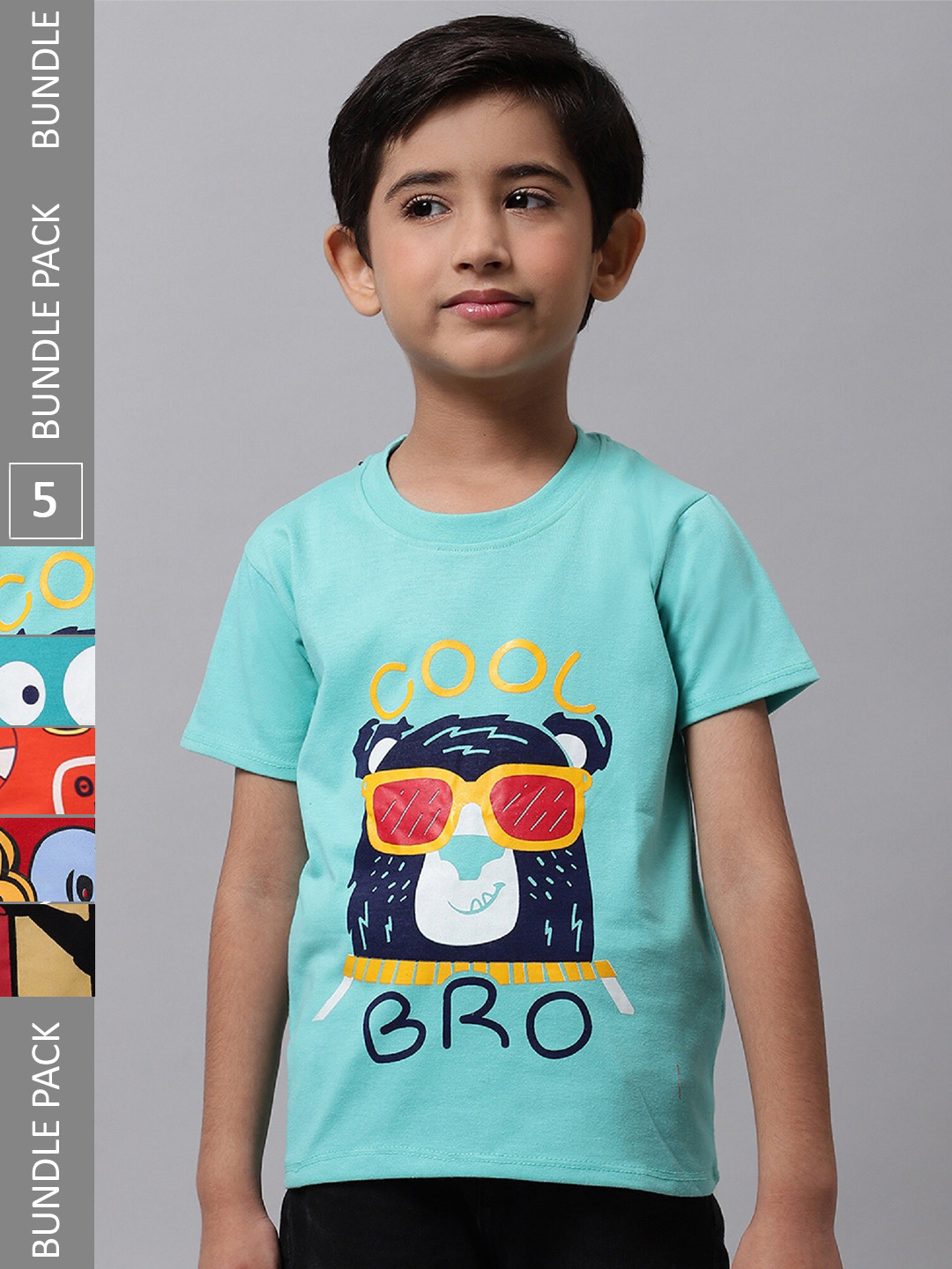 

BAESD Boys Pack of 5 Graphic Printed Cotton T-shirt, Blue