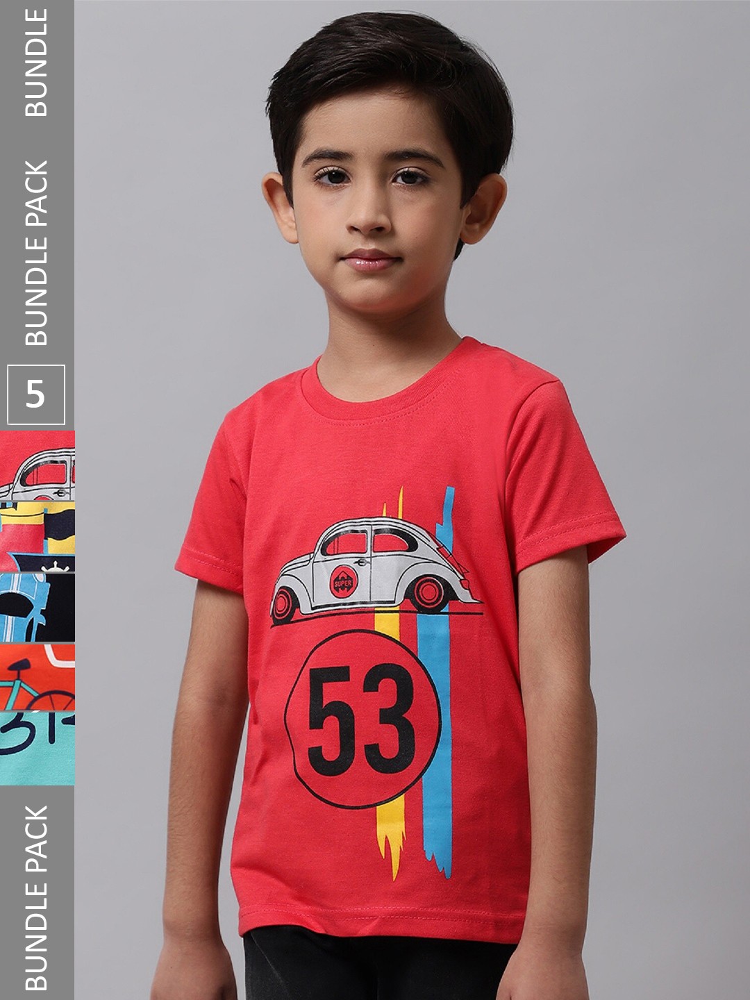 

BAESD Boys Pack Of 5 Conversational Printed Cotton T-shirt, Red