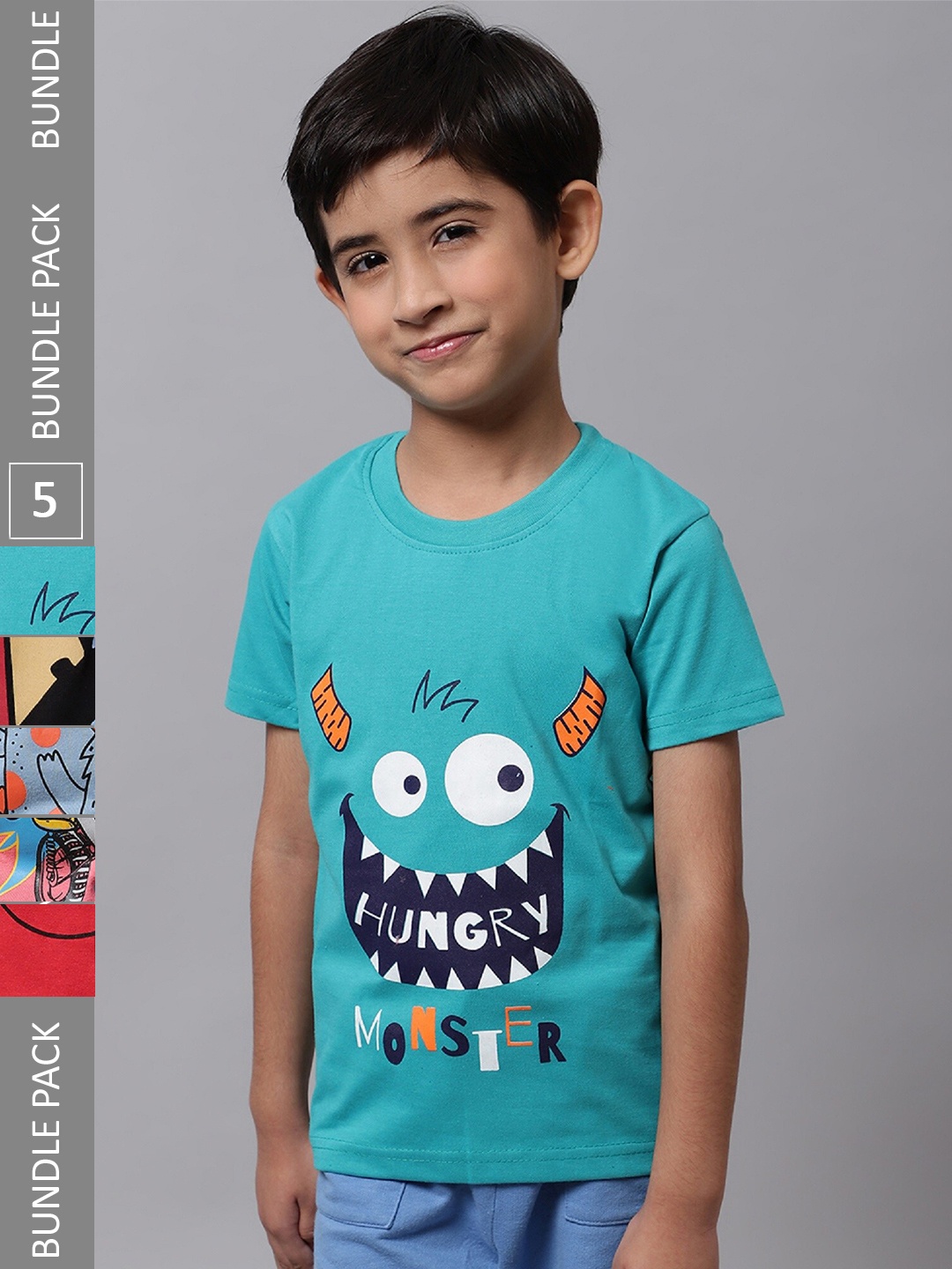 

BAESD Boys Pack Of 5 Printed Cotton T-shirt, Blue