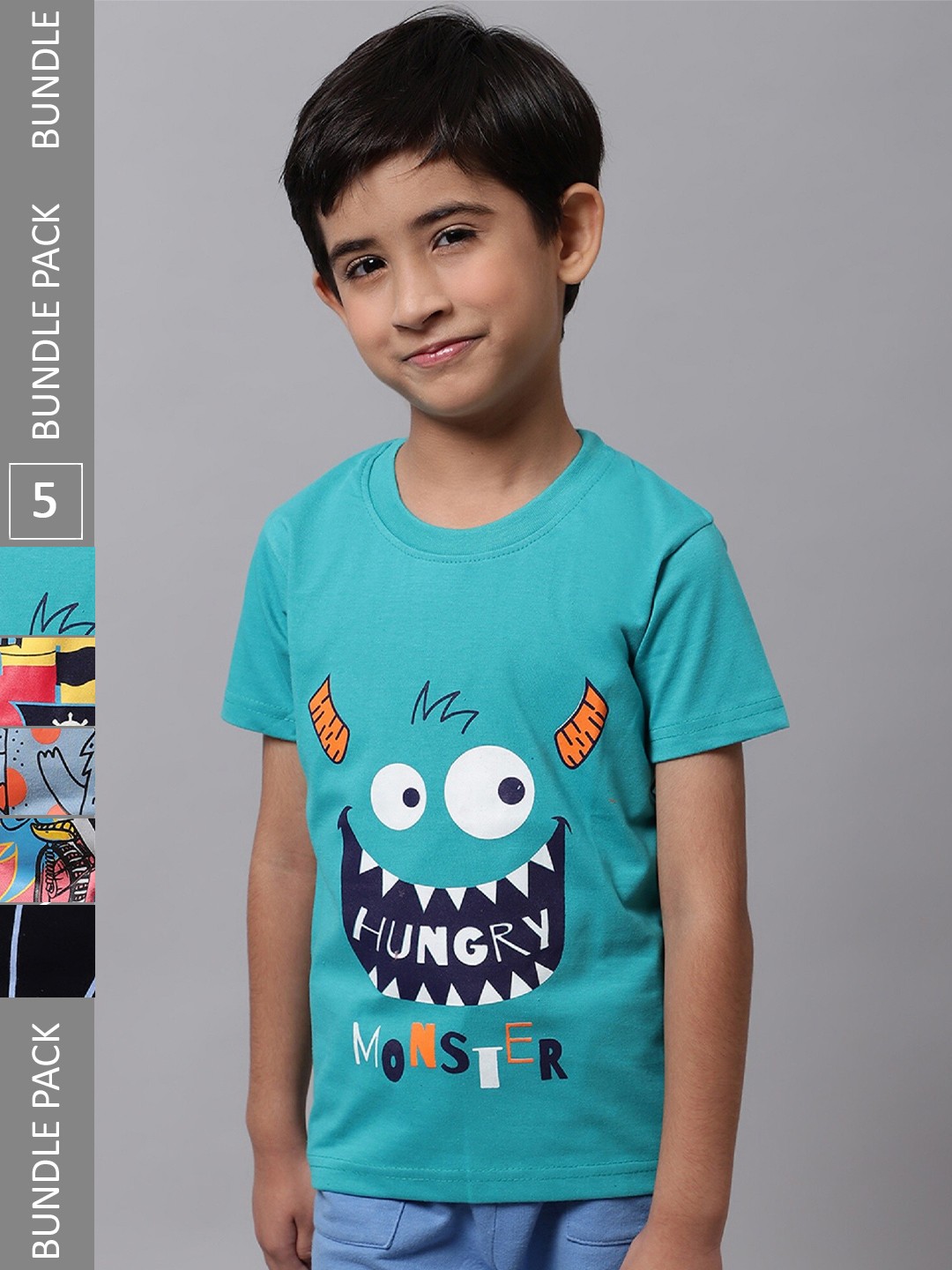 

BAESD Boys Pack Of 5 Printed Cotton T-shirt, Blue