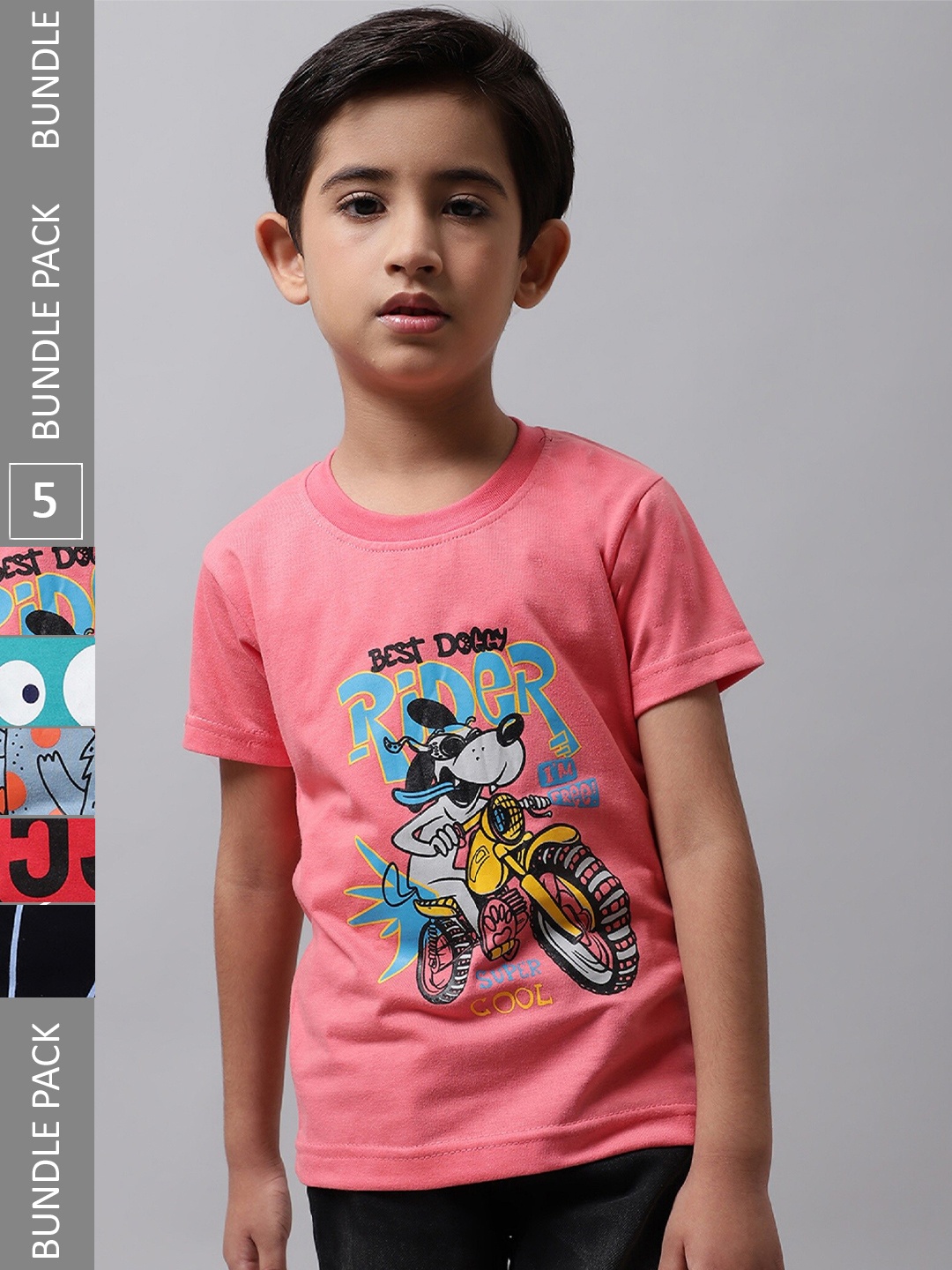 

BAESD Boys Pack Of 5 Graphic Printed Cotton T-Shirts, Pink