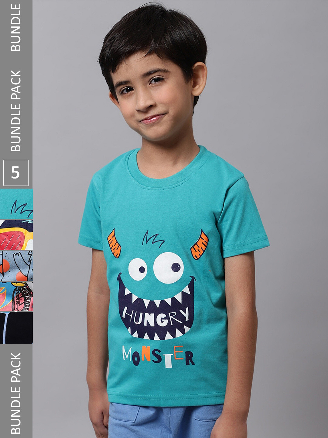 

BAESD Pack Of 5 Boys Graphic Printed Cotton Casual T Shirts, Turquoise blue