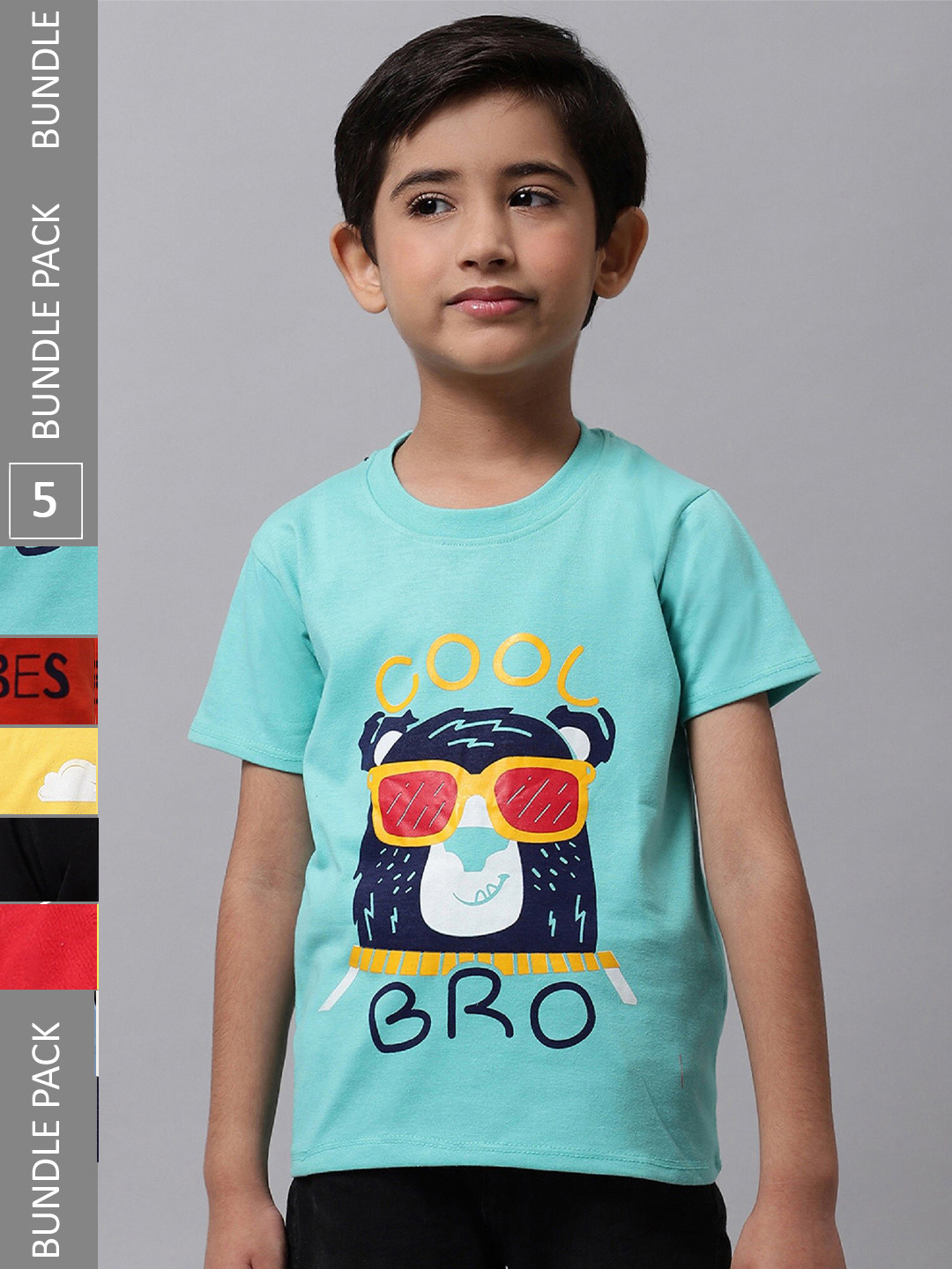 

BAESD Boys Pack Of 5 Graphic Printed Cotton T-shirt, Blue