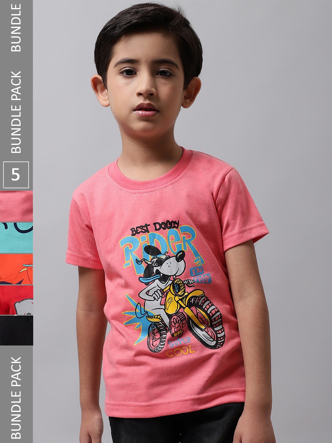 

BAESD Boys Pack of 5 Printed Cotton T-shirts, Pink