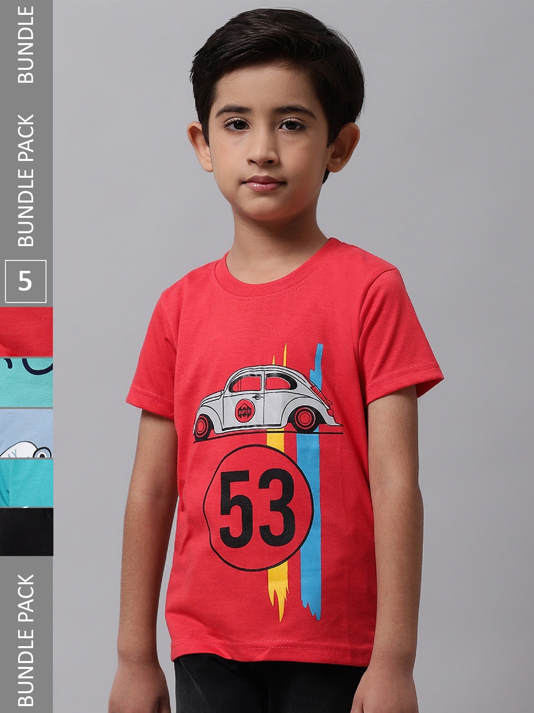 

BAESD Boys Pack Of 5 Graphic Printed Cotton T-shirt, Red