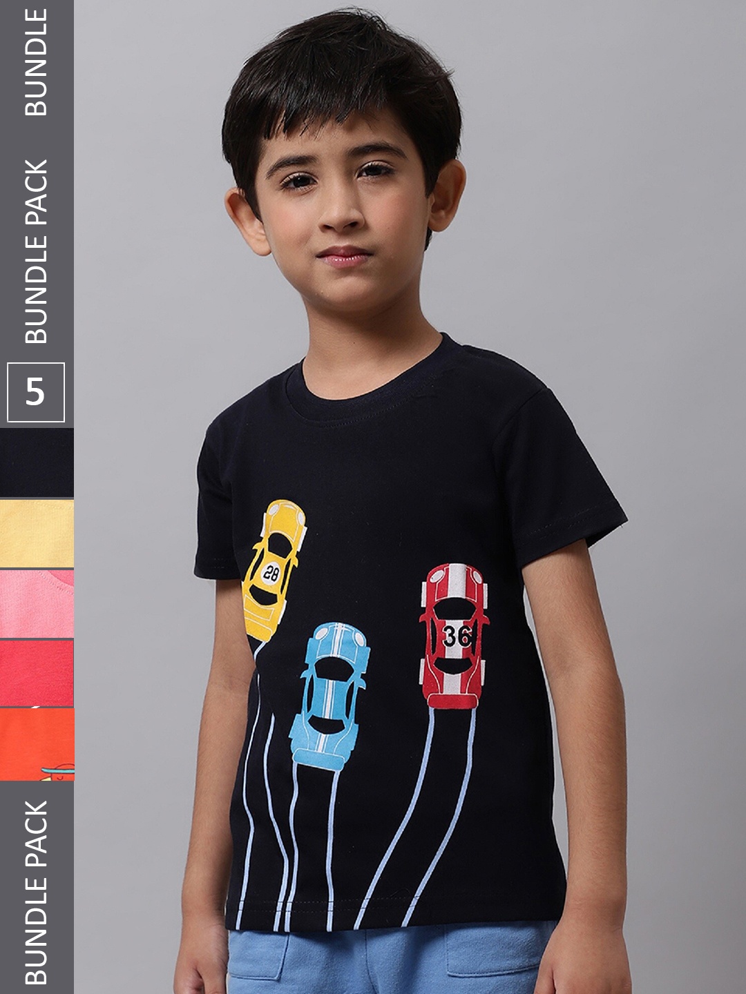 

BAESD Boys Pack Of 5 Graphic Printed Round Neck Cotton T-shirt, Black