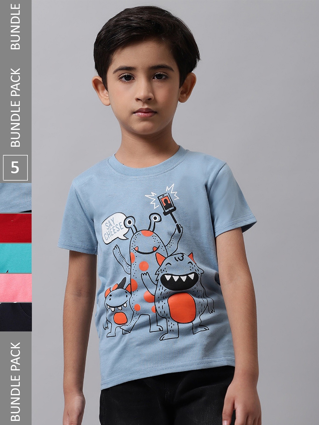 

BAESD Boys Pack Of 5 Graphic Printed Cotton T-Shirt, Grey