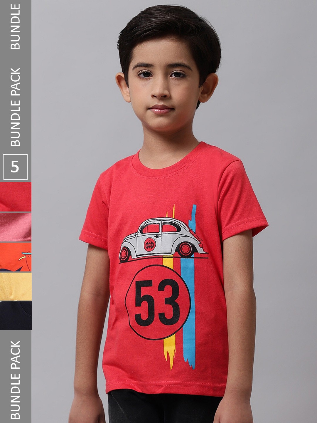 

BAESD Pack Of 5 Boys Graphic Printed Cotton T-Shirt, Peach
