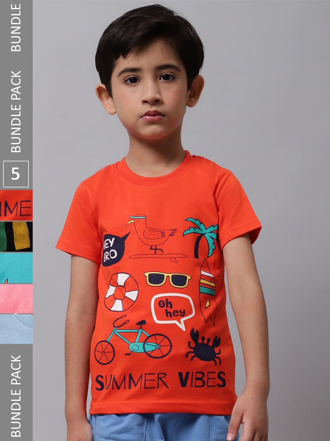 

BAESD Boys Pack Of 5 Graphic Printed Cotton T-shirt, Orange