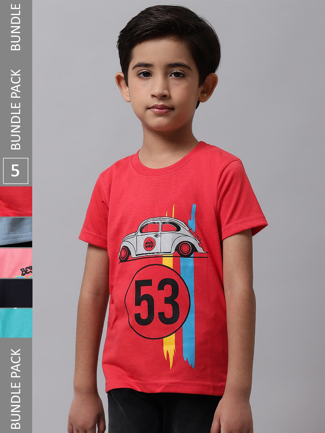 

BAESD Boys Pack Of 5 Typography Printed Cotton T-shirt, Red