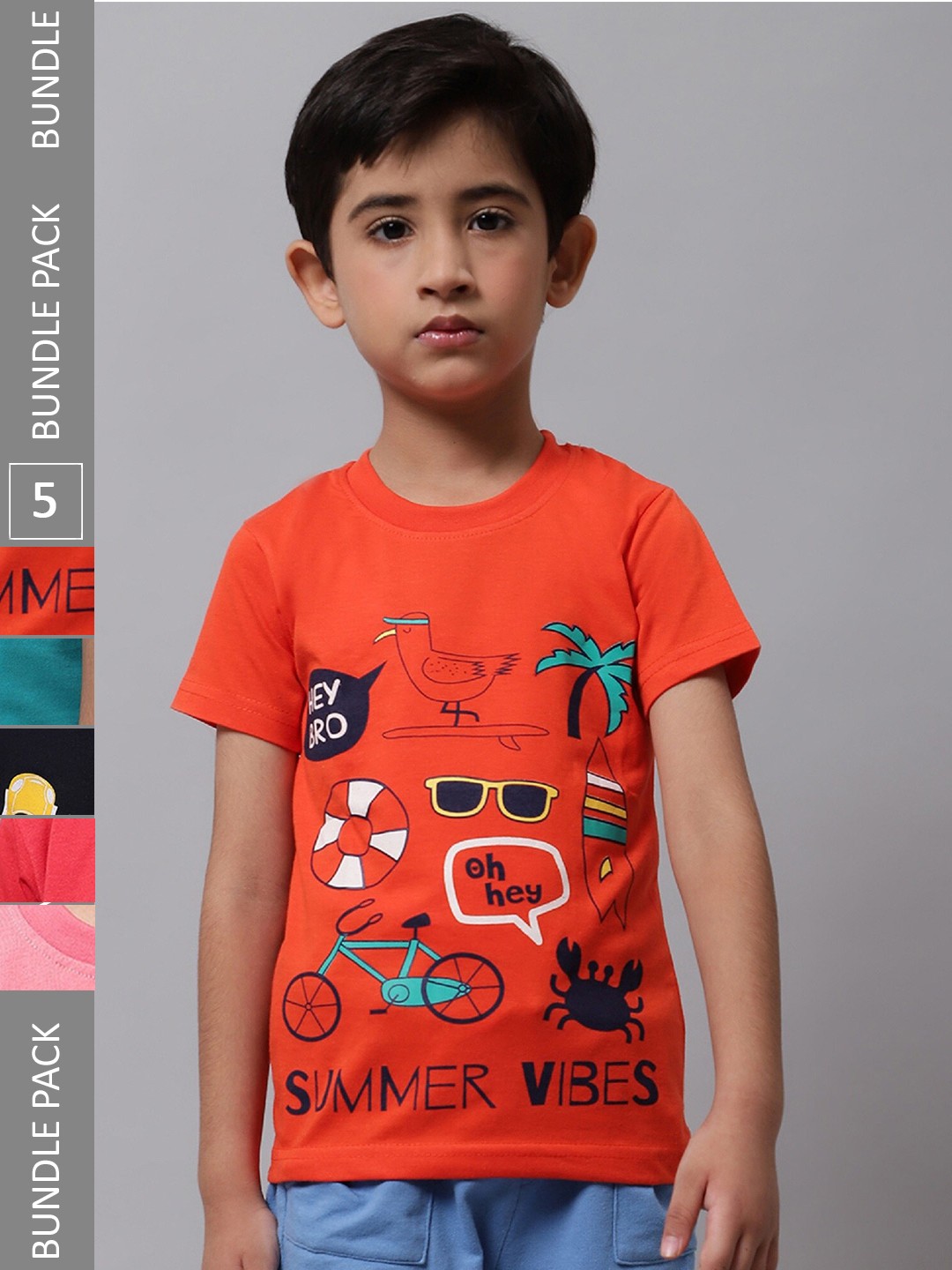 

BAESD Boys Pack of 5 Printed Cotton T-shirt, Orange