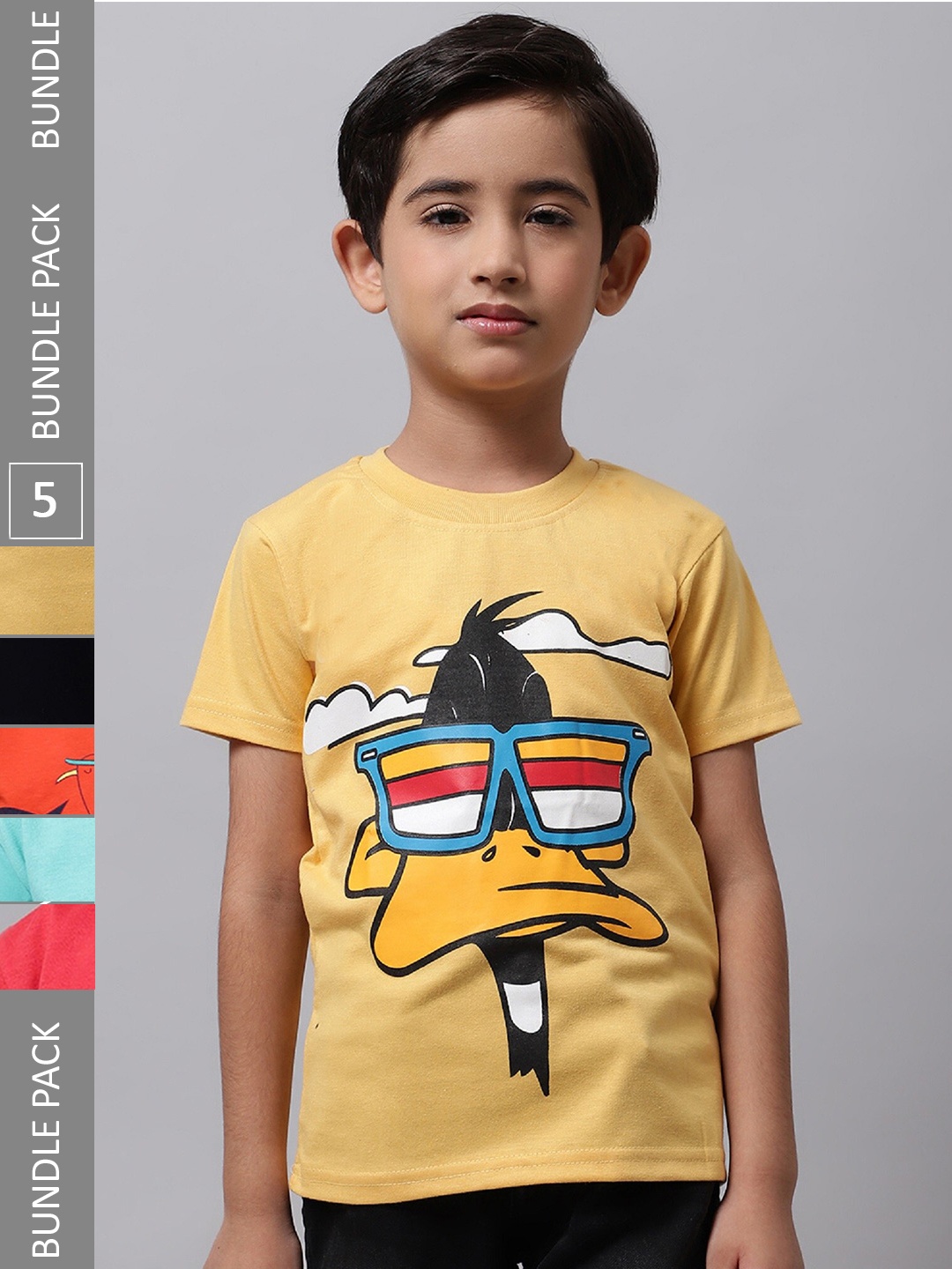 

BAESD Boys Pack Of 5 Graphic Printed Cotton T-shirt, Yellow