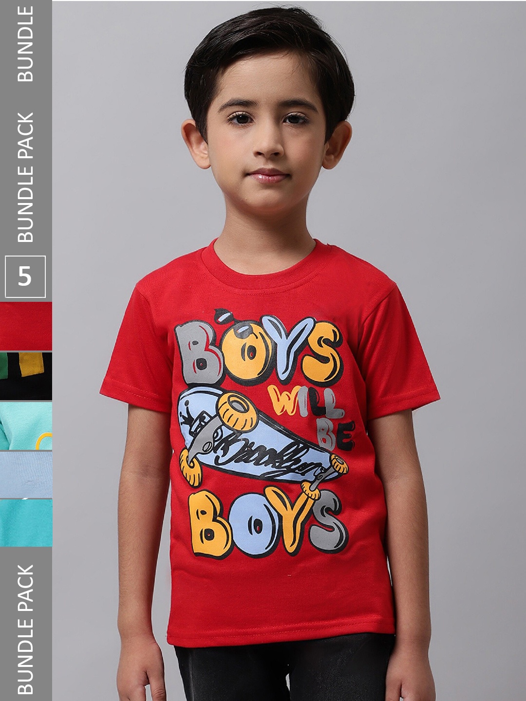 

BAESD Boys Pack of 5 Printed Cotton T-shirts, Red