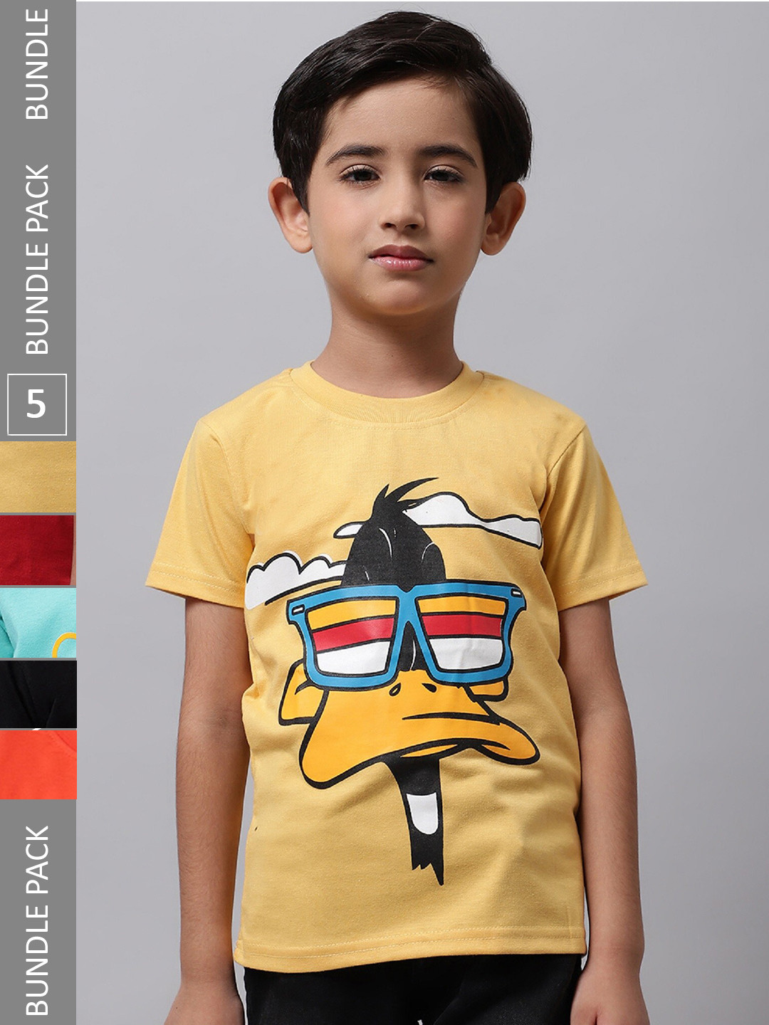 

BAESD Boys Pack Of 5 Graphic Printed Cotton T-Shirts, Yellow