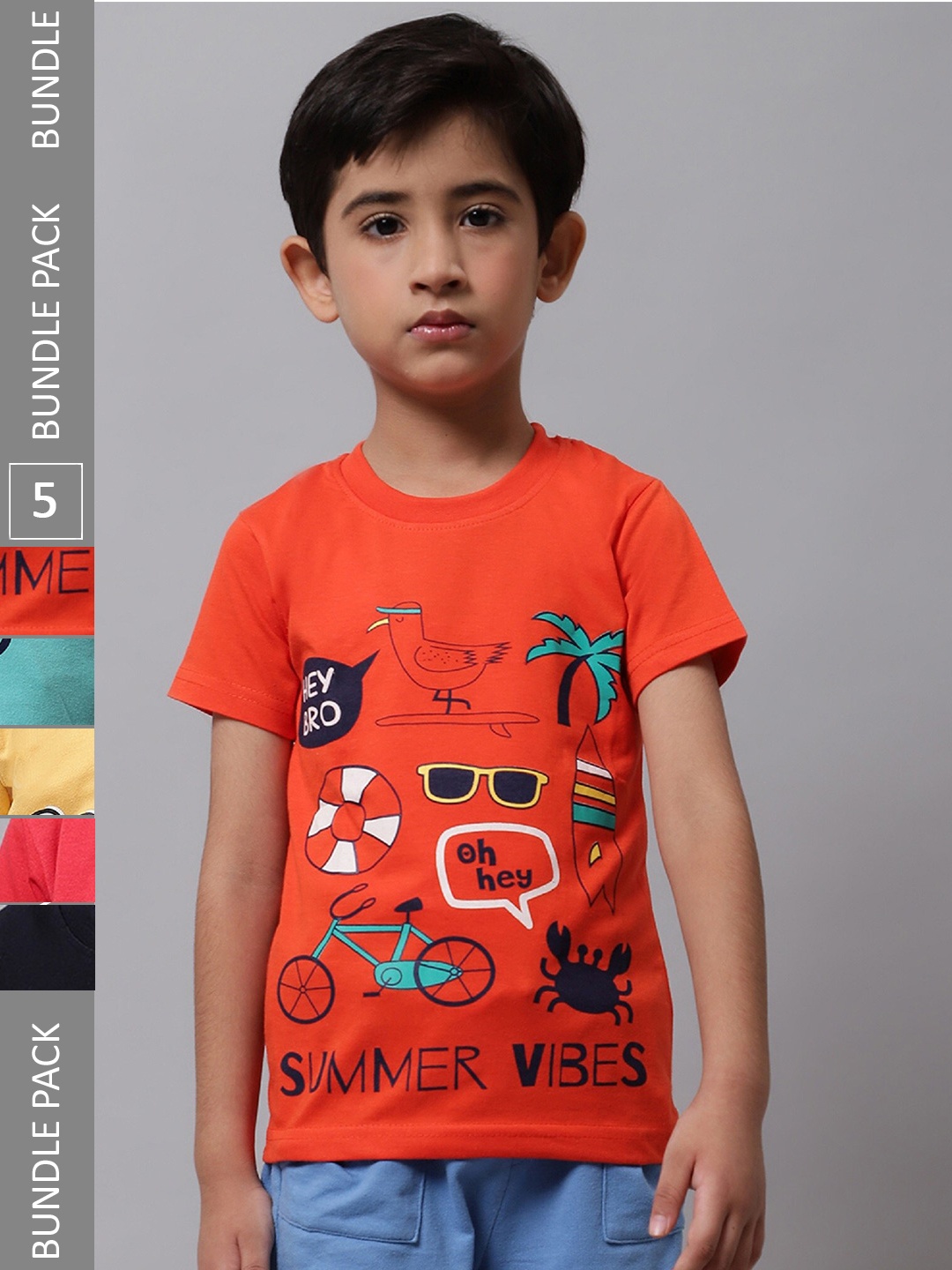 

BAESD Boys Pack Of 5 Printed Cotton T-shirt, Orange