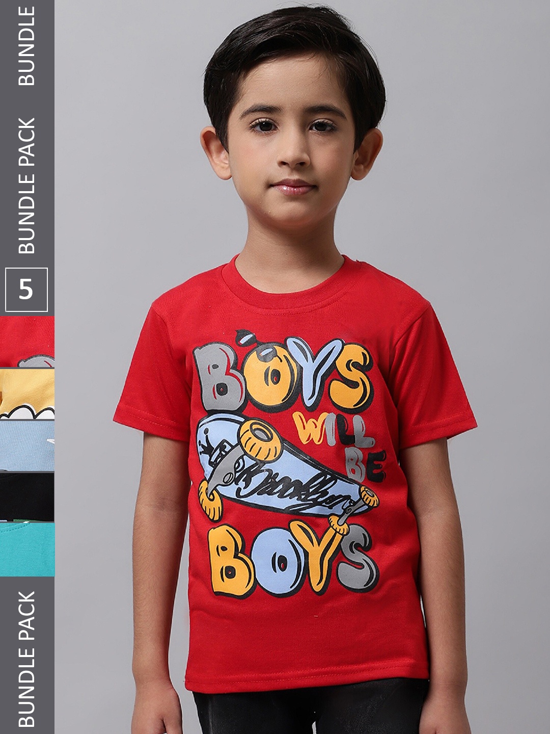 

BAESD Boys Pack Of 5 Looney Tunes Graphic Printed Knitted Cotton T-Shirts, Red