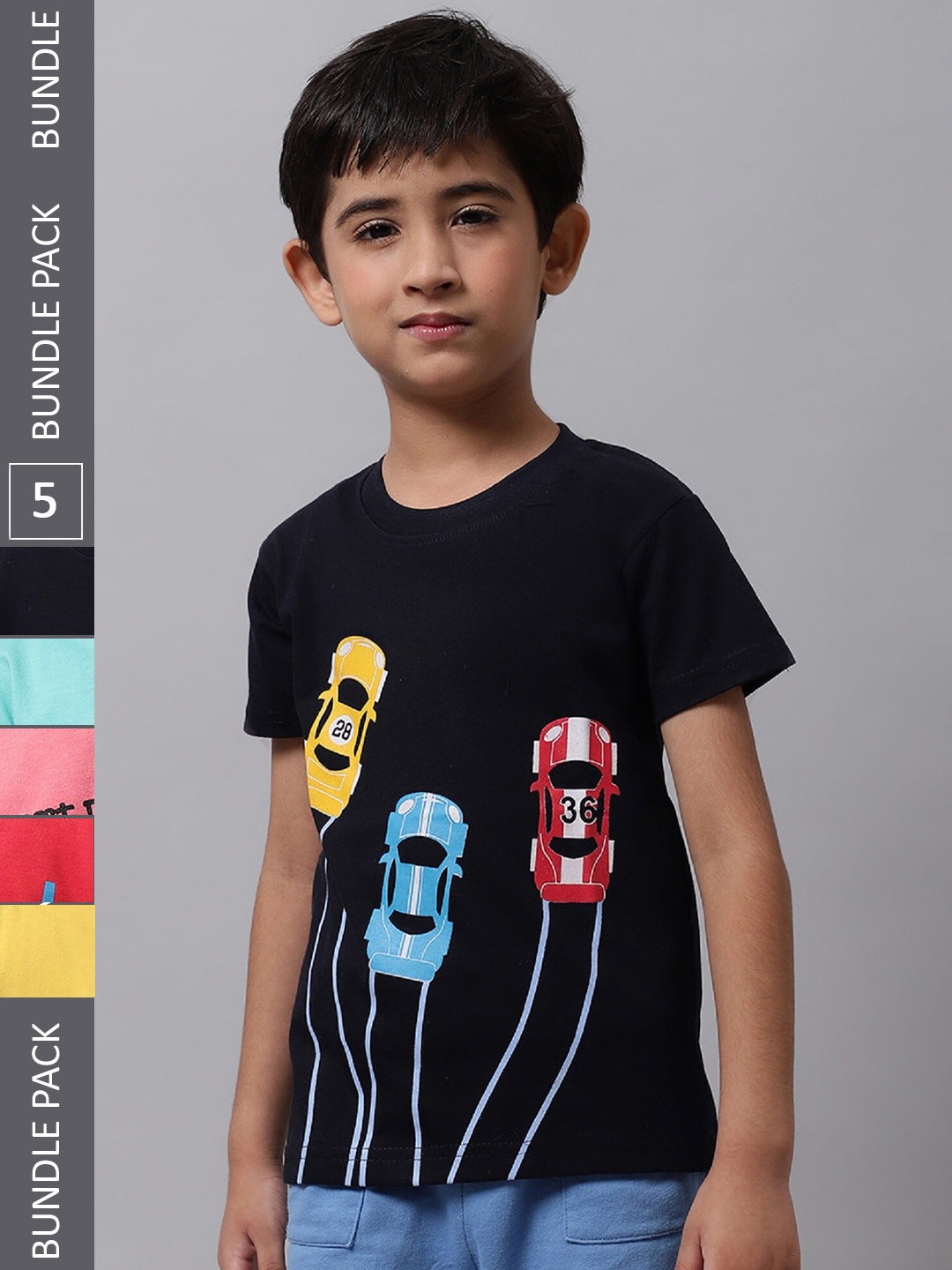 

BAESD Boys Pack Of 5 Graphic Printed Cotton T-Shirt, Black