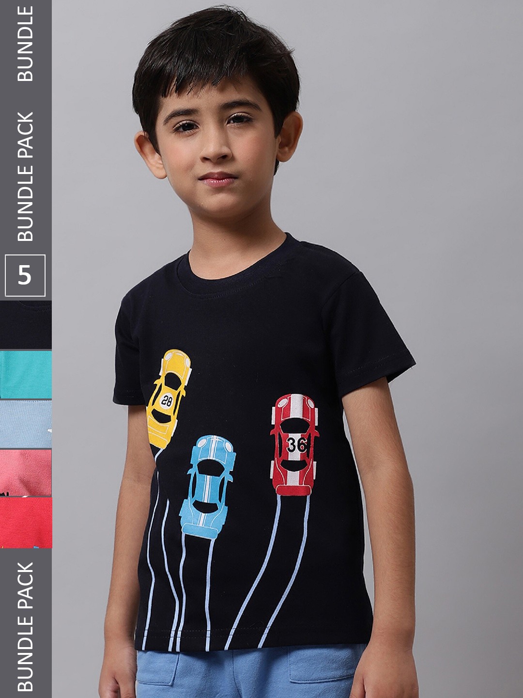 

BAESD Boys Pack Of 5 Graphic Printed Cotton T-shirt, Black