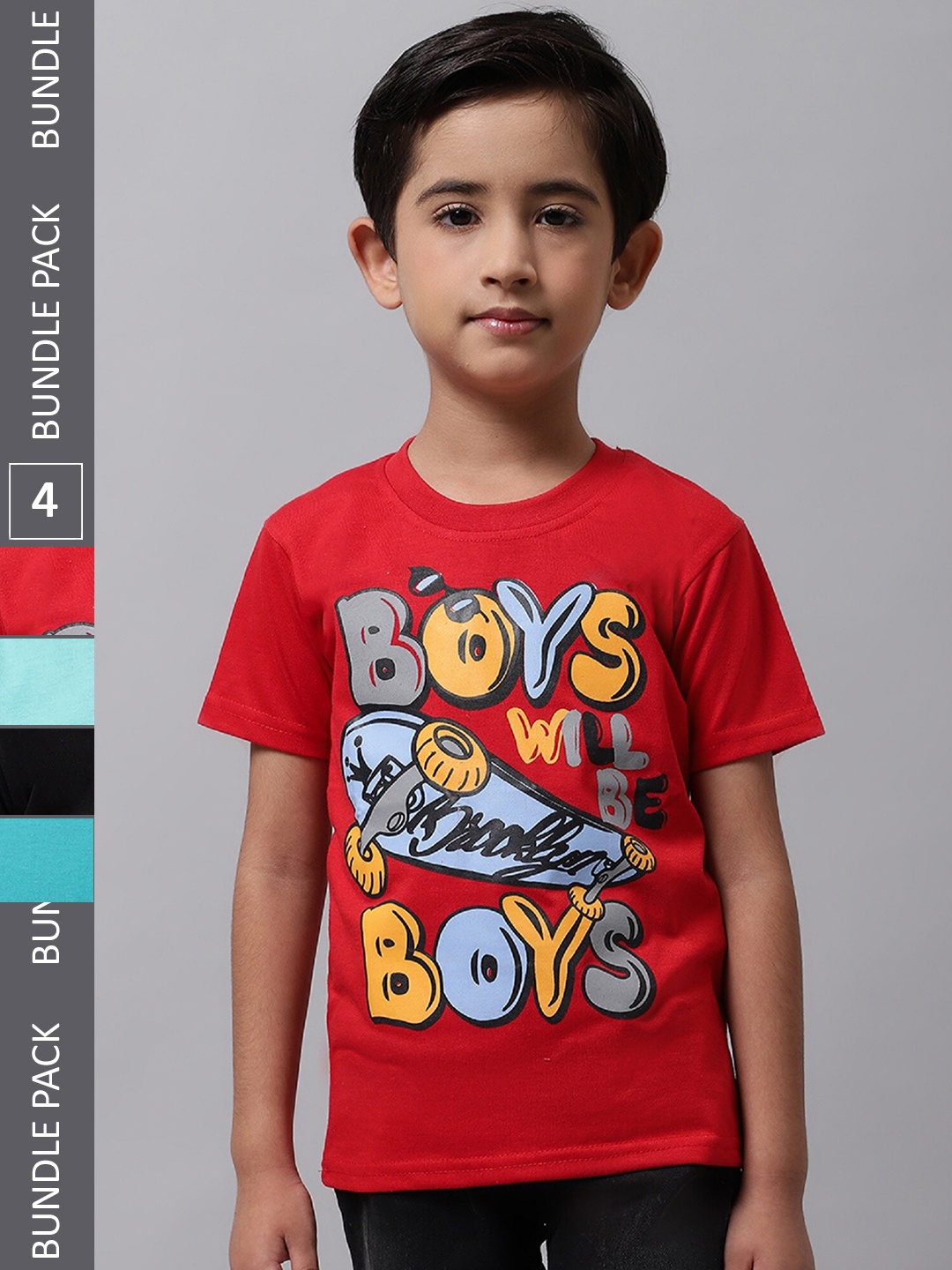 

BAESD Boys Pack Of 4 Graphic Printed Cotton T-shirt, Red