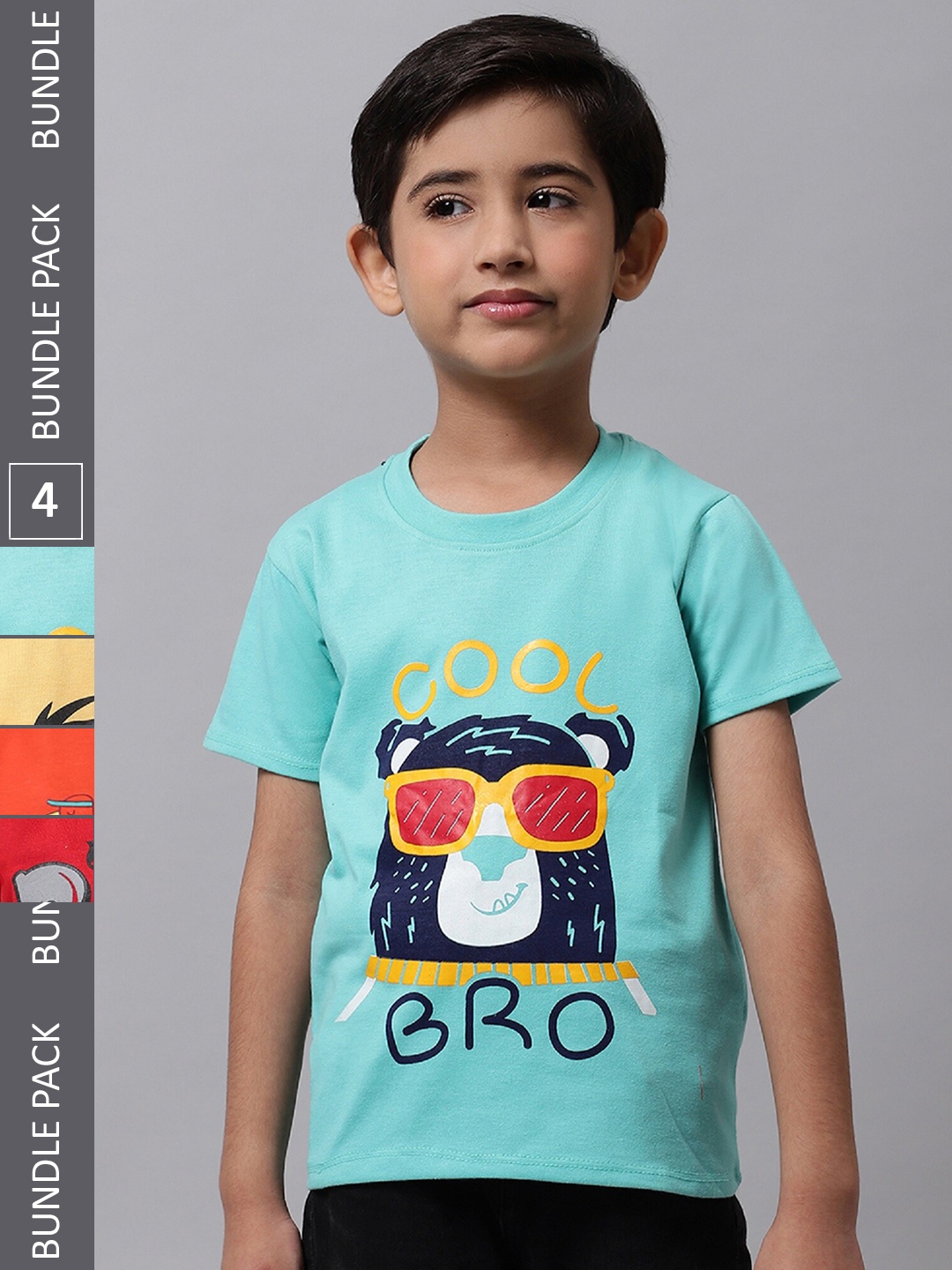 

BAESD Boys Pack Of 4 Graphic Printed Round Neck Cotton T-shirt, Blue
