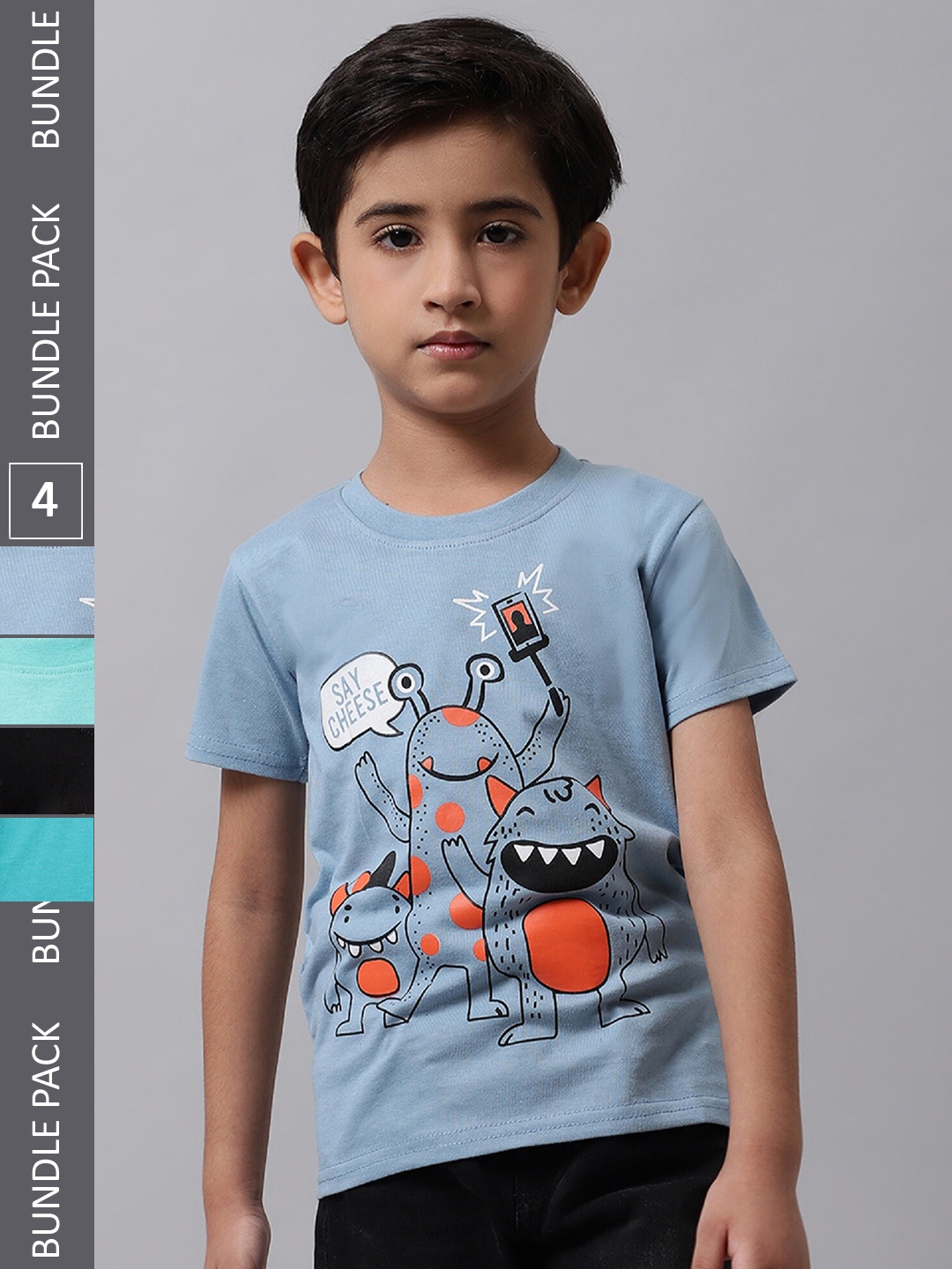 

BAESD Boys Pack Of 4 Graphic Printed Cotton T-shirt, Blue