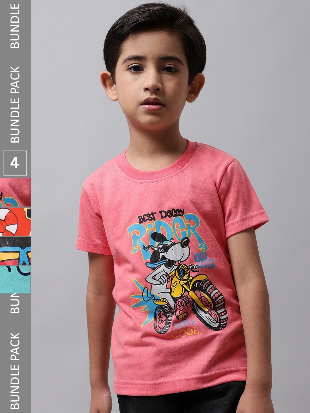 

BAESD Boys Pack Of 4 Graphic Printed Round Neck Cotton T-shirt, Pink
