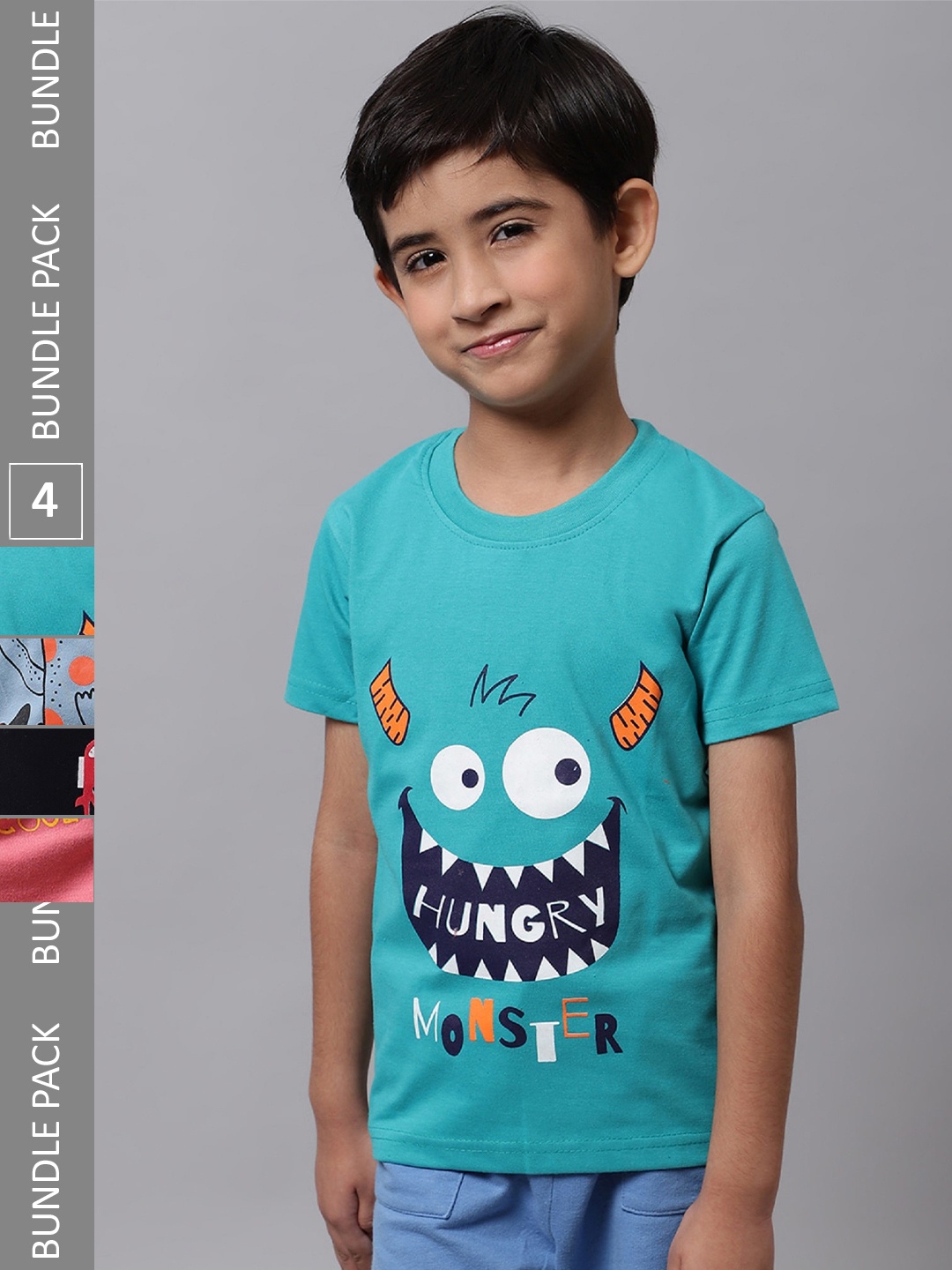 

BAESD Boys Pack Of 4 Graphic Printed Cotton T-shirts, Teal