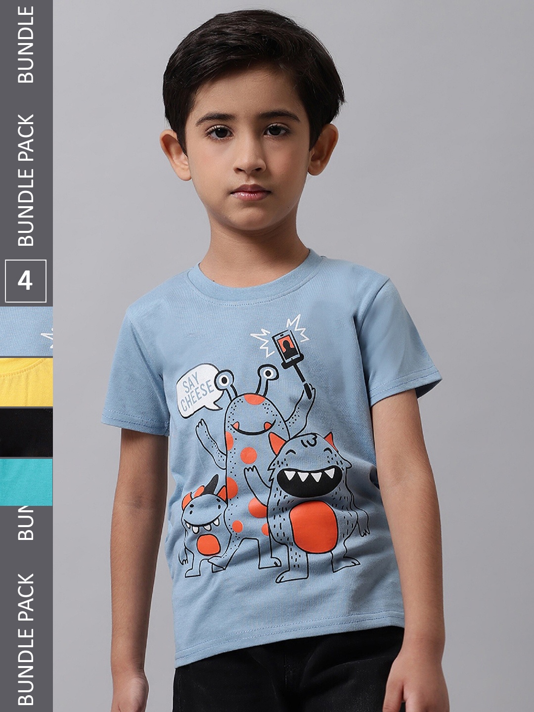 

BAESD Boys Pack Of 4 Graphic Printed Cotton T-shirt, Blue