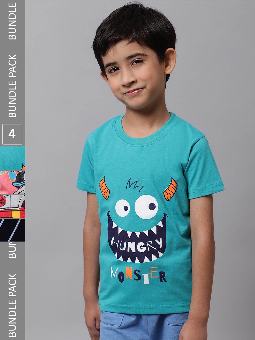 

BAESD Boys Pack Of 4 Graphic Printed Cotton T-shirts, Teal