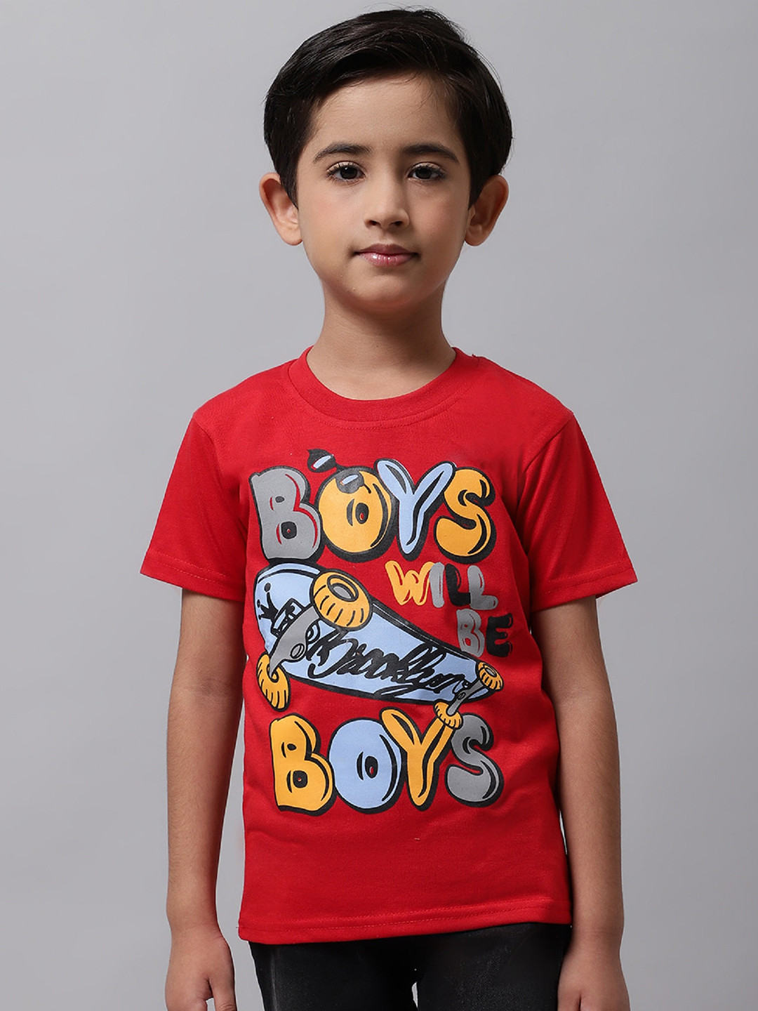 

BAESD Boys Pack Of 4 Printed Cotton T-Shirt, Red